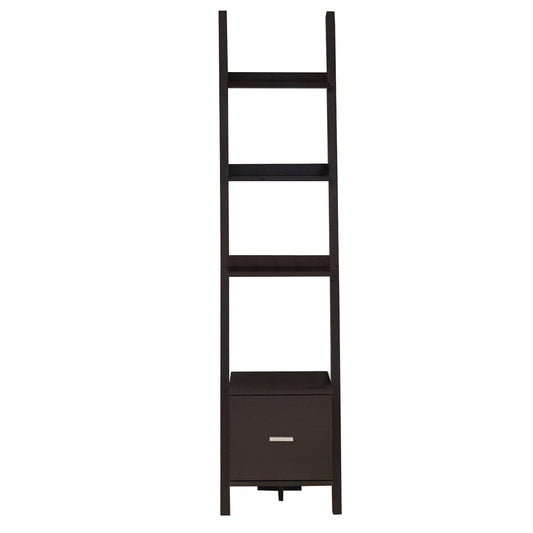 69" Dark Taupe Particle Board Ladder Bookcase with a Storage Drawer - AFS