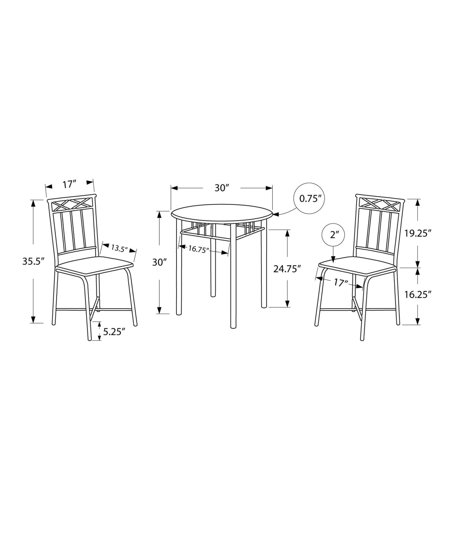 64" x 64" x 101" Grey Black Metal Foam Microfiber 3pcs Dining Set - AFS