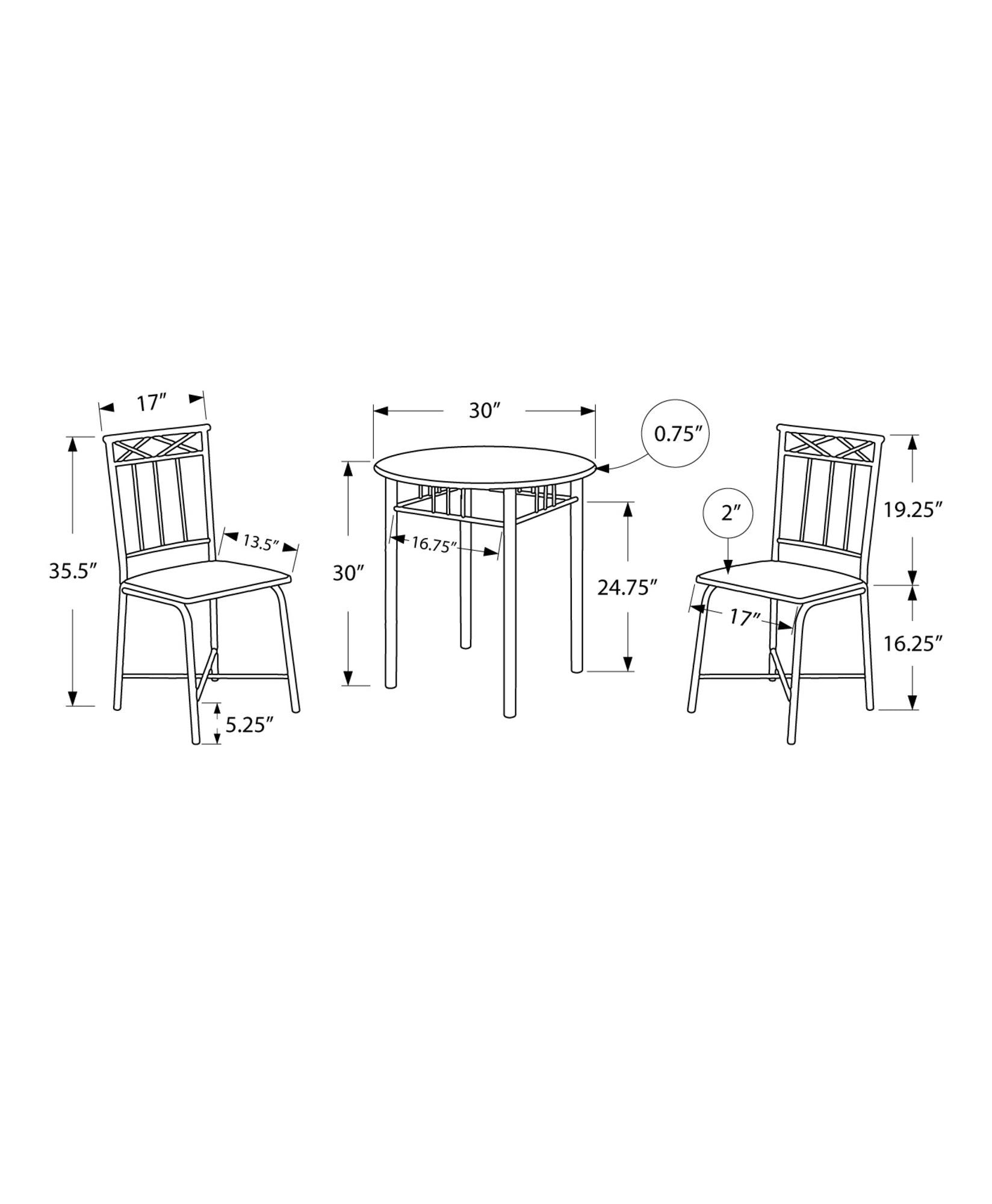 64" x 64" x 101" Grey Black Metal Foam Microfiber 3pcs Dining Set - AFS