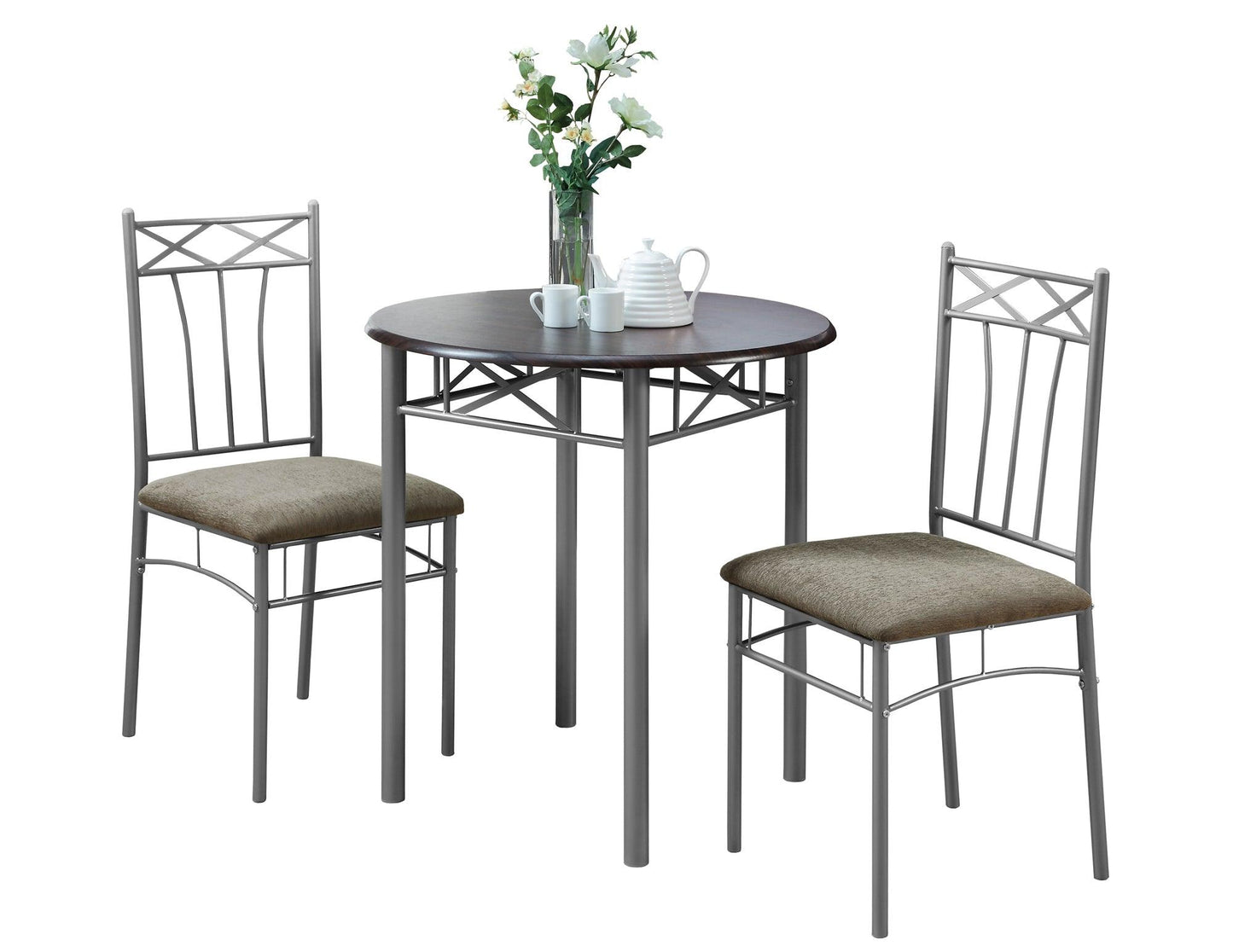 64" x 64" x 102" CappuccinowithSilver Metal 3pcs Dining Set - AFS