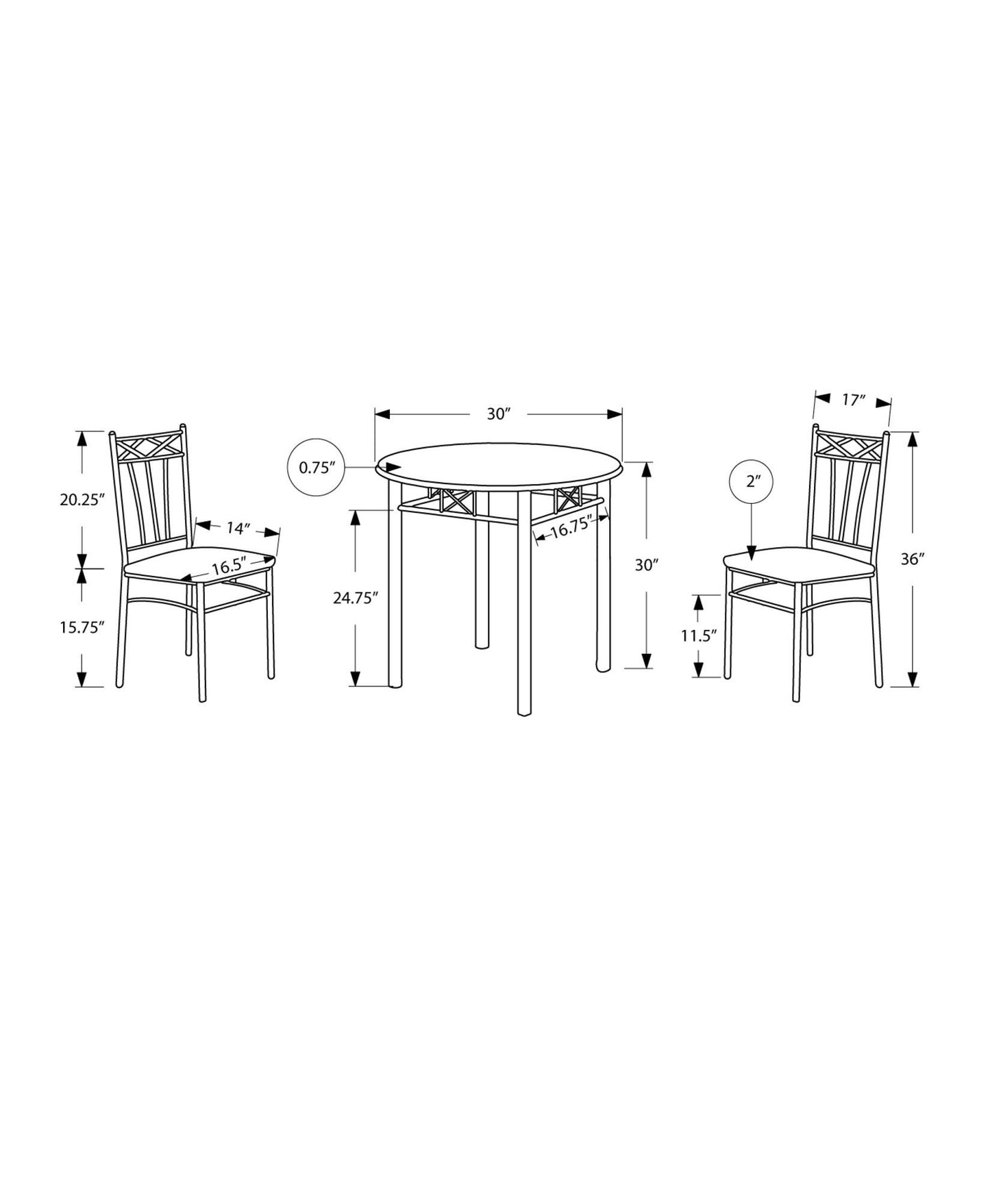 64" x 64" x 102" CappuccinowithSilver Metal 3pcs Dining Set - AFS