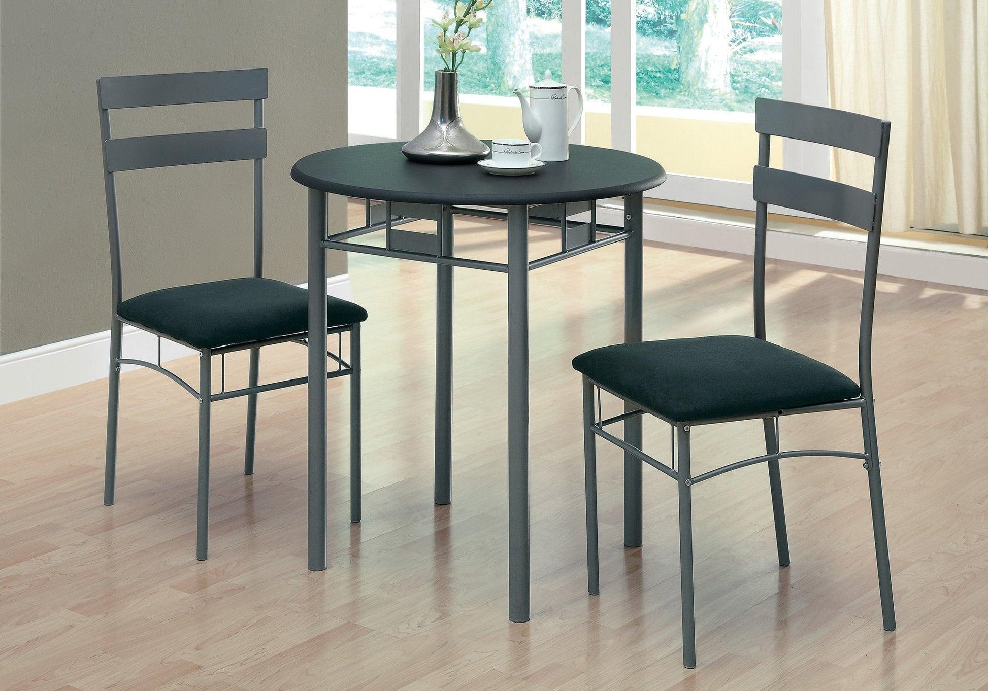 36" Black Microfiber Foam MDF and Silver Metal Three Pieces Dining Set - AFS