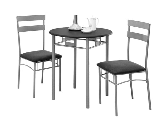 36" Black Microfiber Foam MDF and Silver Metal Three Pieces Dining Set - AFS