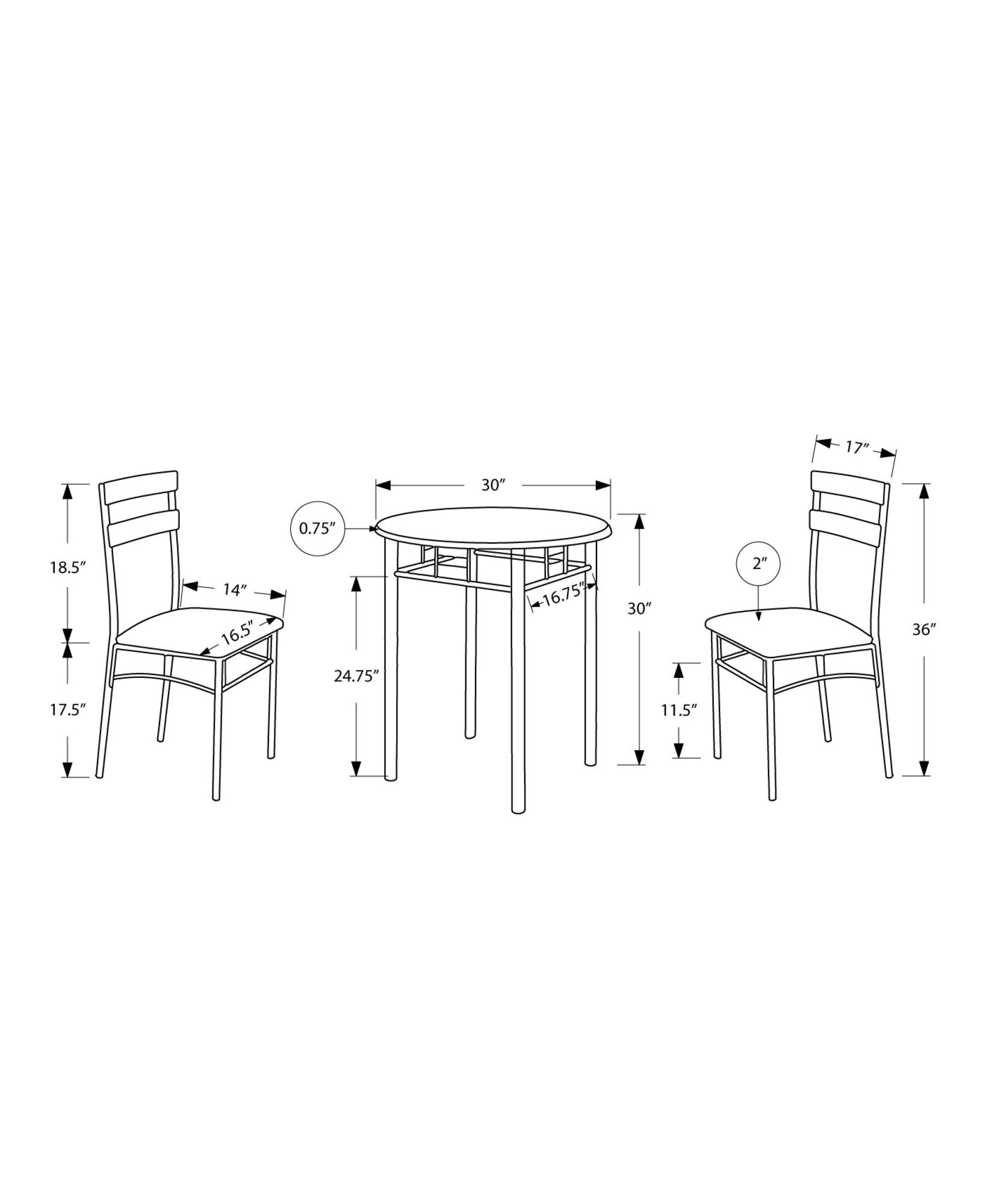 36" Black Microfiber Foam MDF and Silver Metal Three Pieces Dining Set - AFS