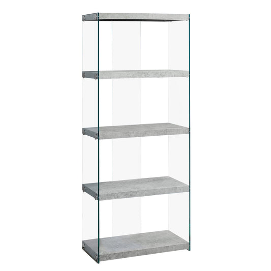 12" x 24" x 58.75" Grey Particle Board Tempered Glass Bookcase - AFS