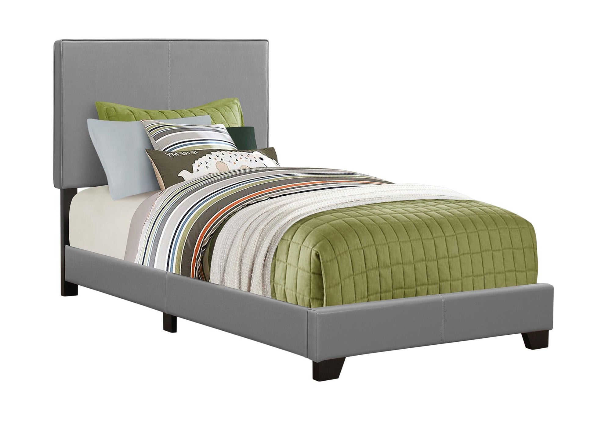 81" x 43" x 45.75" Grey Foam Solid Wood Leather Look Twin Size Bed - AFS