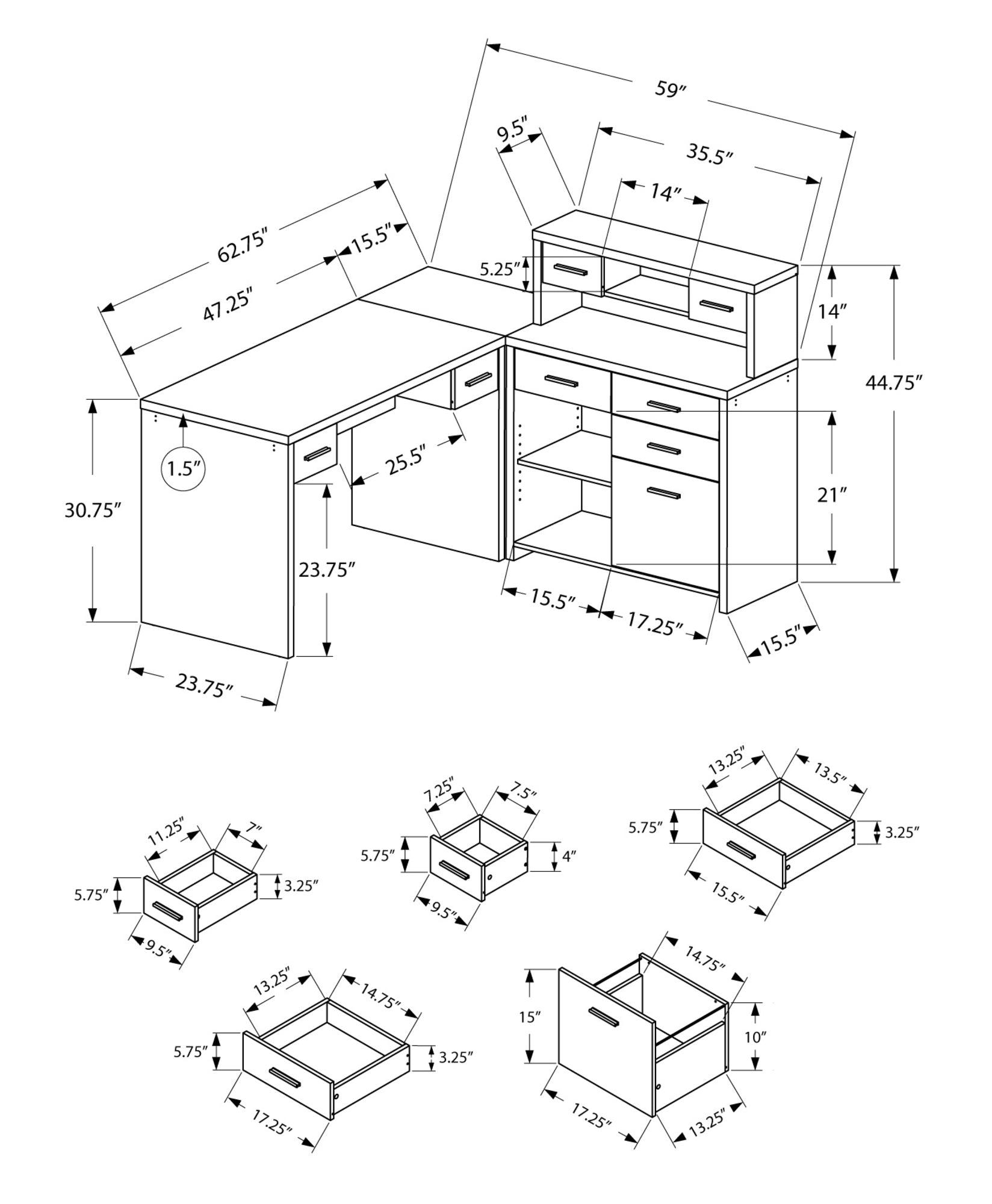 59" x 62.75" x 44.75" Cappuccino Particle Board Hollow Core Computer Desk - AFS