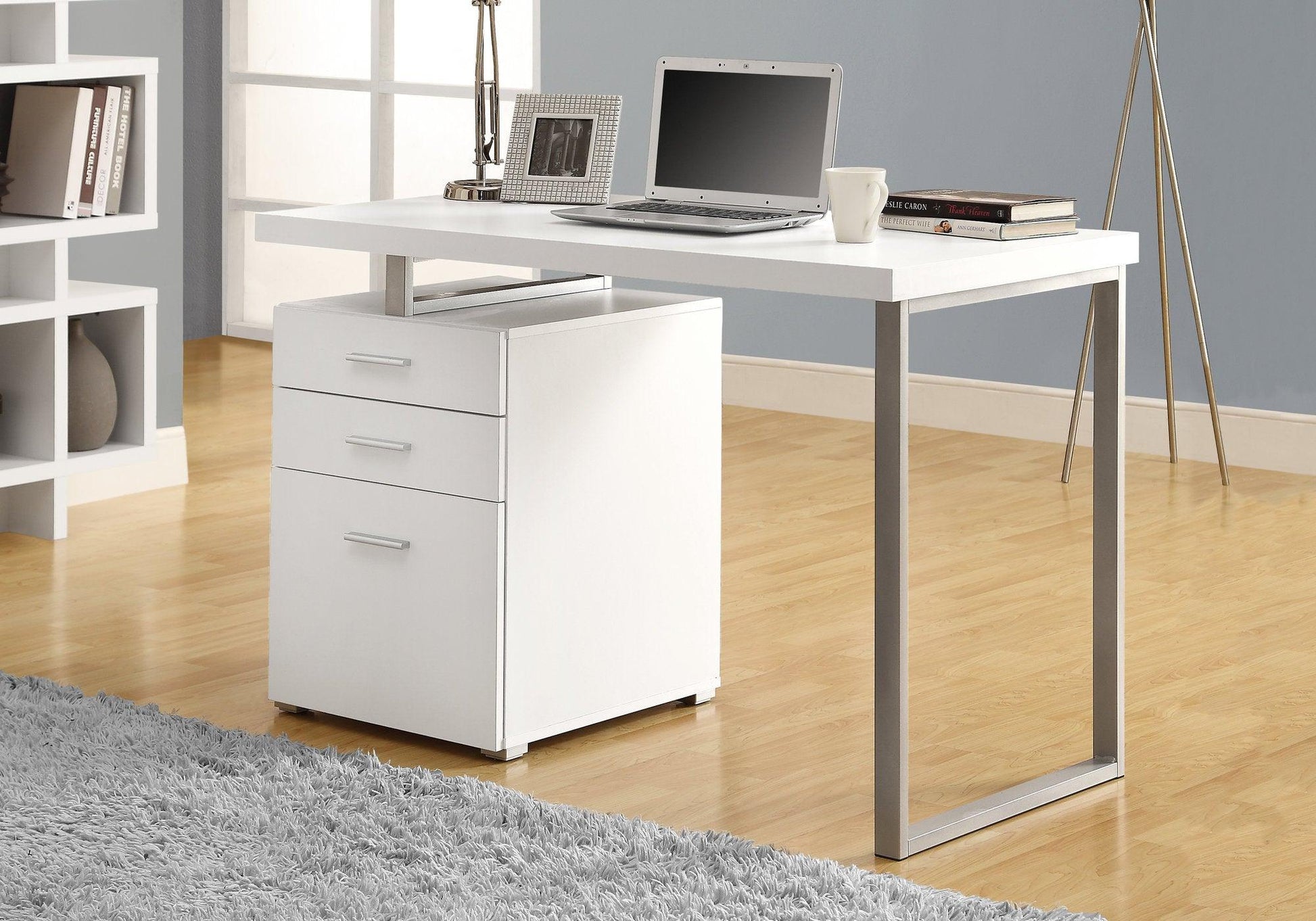 23.75" x 47.25" x 30" White Silver Particle Board Hollow Core Metal Computer Desk - AFS