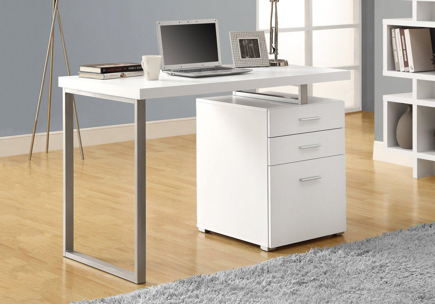 23.75" x 47.25" x 30" White Silver Particle Board Hollow Core Metal Computer Desk - AFS