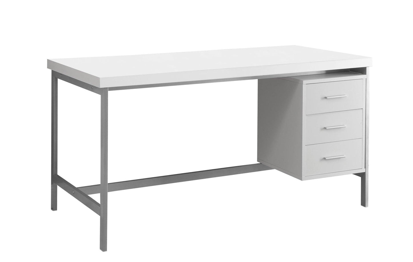 30" x 60" x 31" White Silver Particle Board Hollow Core Metal Computer Desk With A Hollow Core - AFS