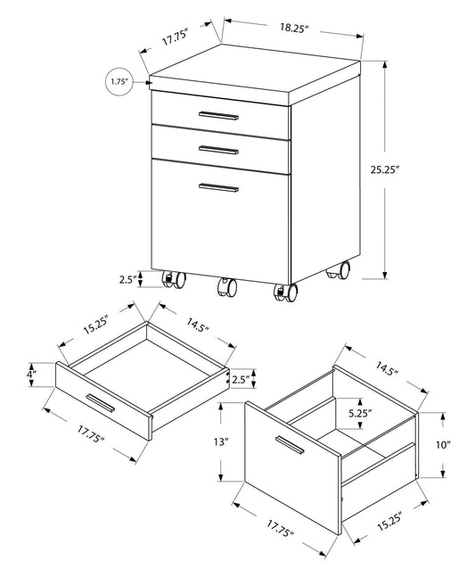 17.75" x 18.25" x 25.25" Dark Taupe Black Particle Board 3 Drawers Filing Cabinet - AFS