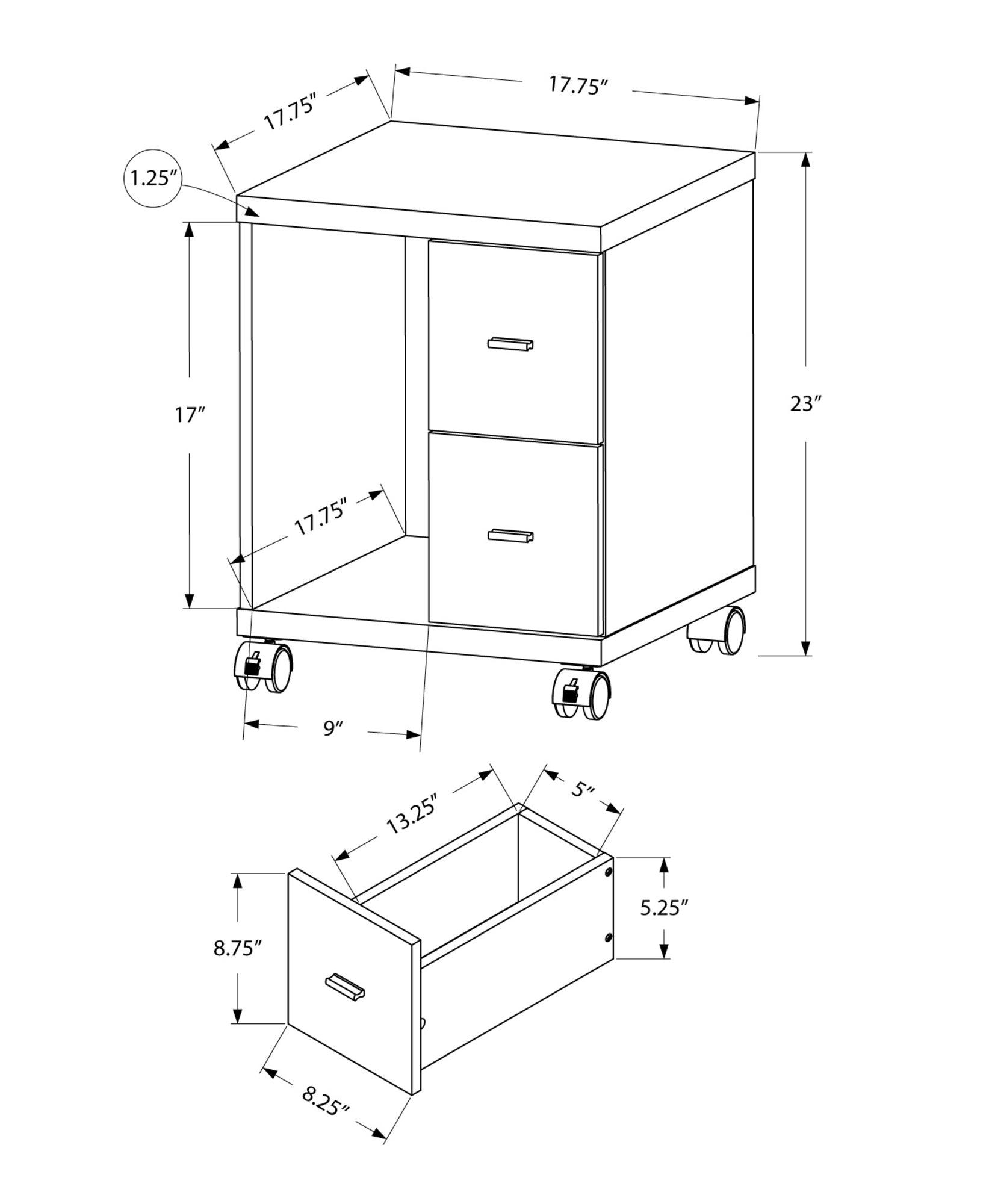 17.75" x 17.75" x 23" Dark Taupe Particle Board Hollow Core 2 Drawers Office Cabinet - AFS