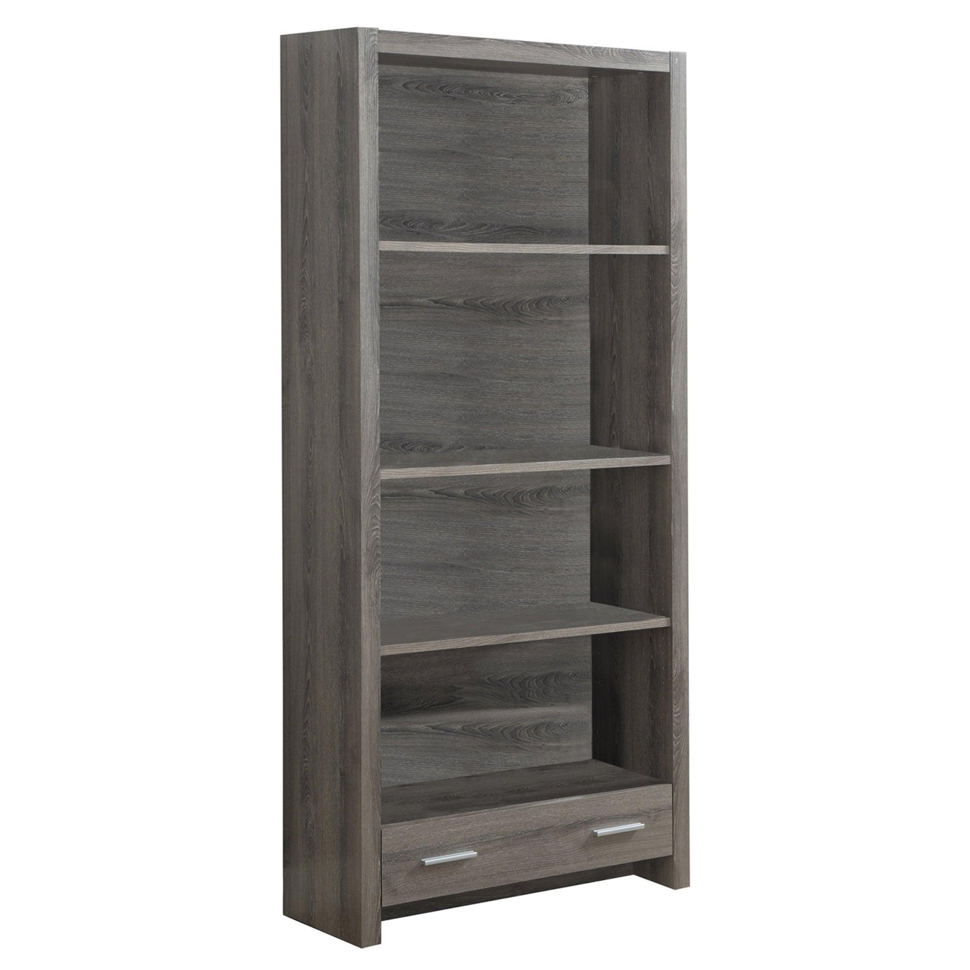 12" x 31.5" x 71.25" Dark Taupe Particle Board Hollow Core Bookcase With A Storage Drawer - AFS