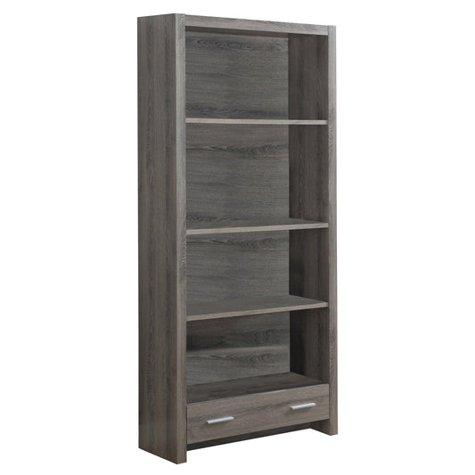 12" x 31.5" x 71.25" Dark Taupe Particle Board Hollow Core Bookcase With A Storage Drawer - AFS