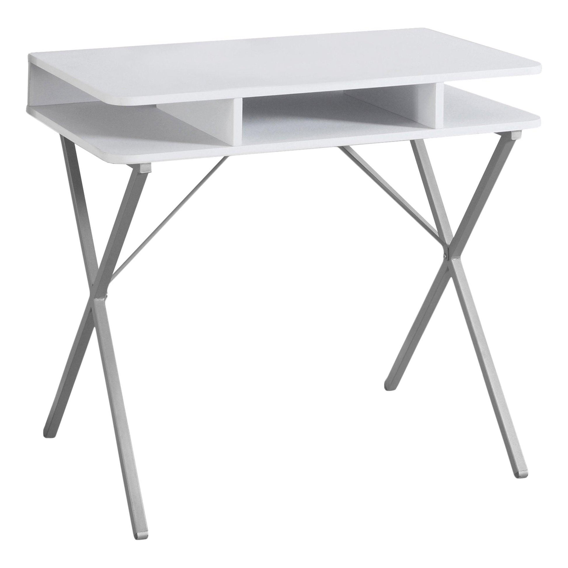 19.75" x 31.5" x 29.75" White Silver Metal Computer Desk - AFS