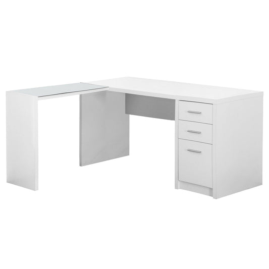 55.25" x 60" x 30" White Clear Particle Board Glass Hollow Core Computer Desk - AFS