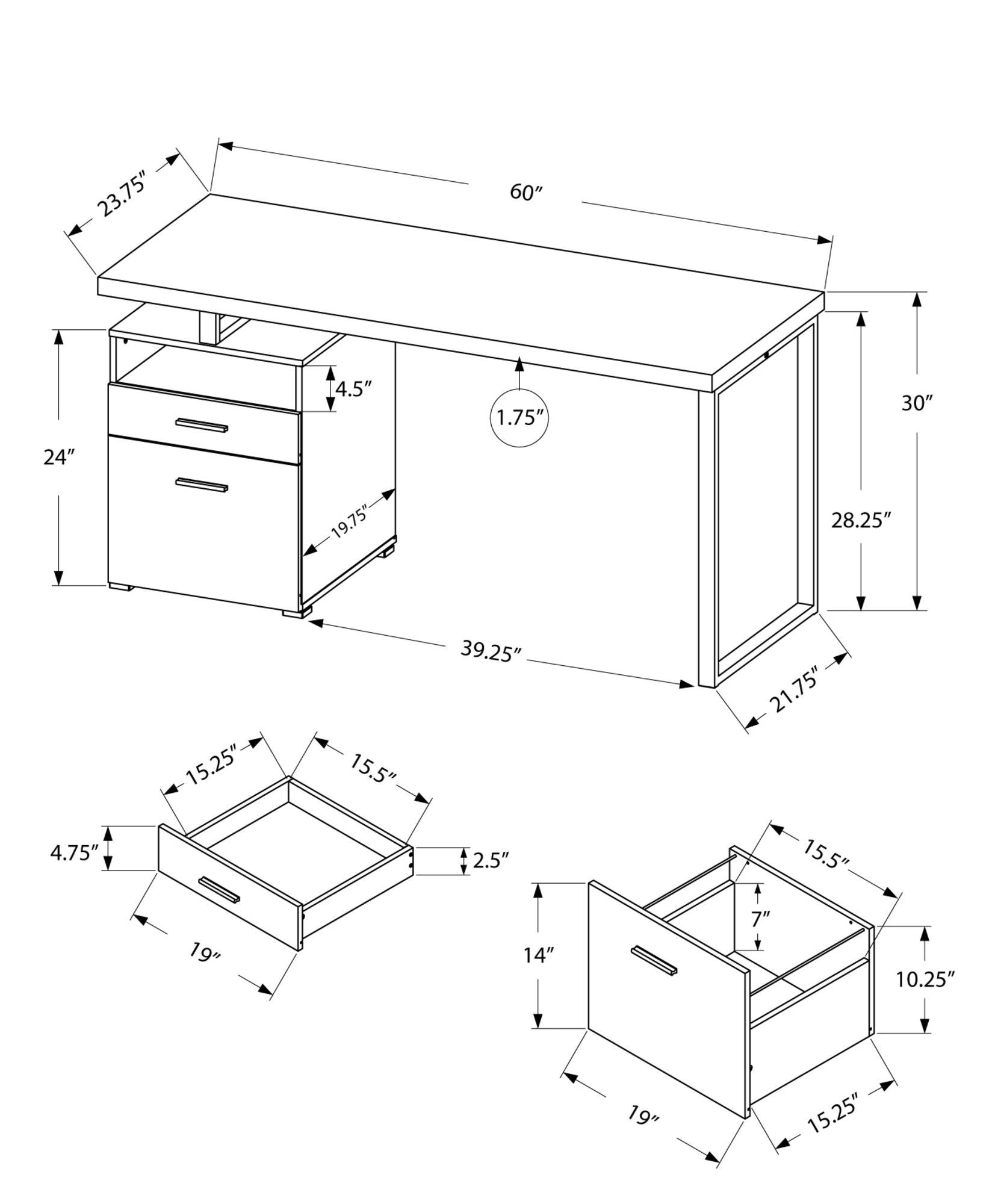 23.75" x 60" x 30" Walnut Silver Particle Board Hollow Core Metal Computer Desk - AFS