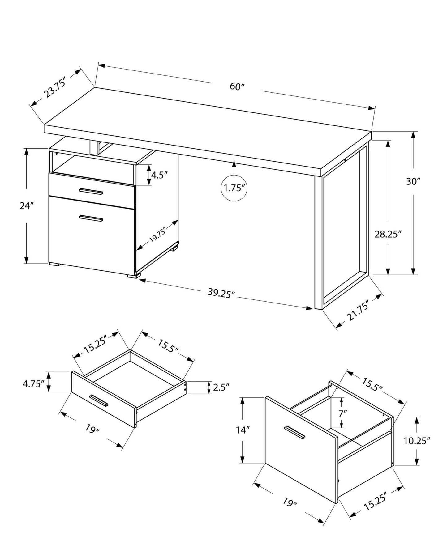 23.75" x 60" x 30" Walnut Silver Particle Board Hollow Core Metal Computer Desk - AFS