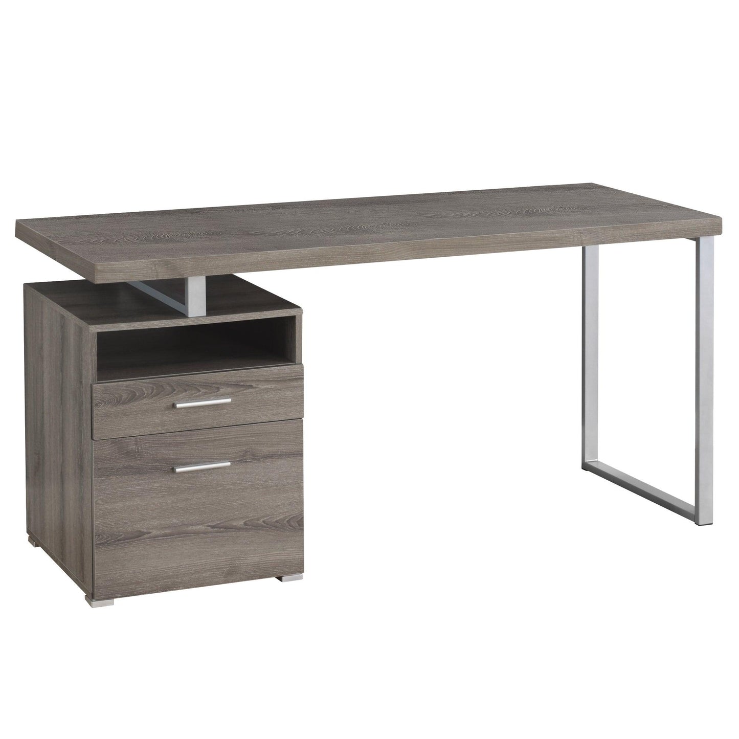 23.75" x 60" x 30" Walnut Silver Particle Board Hollow Core Metal Computer Desk - AFS