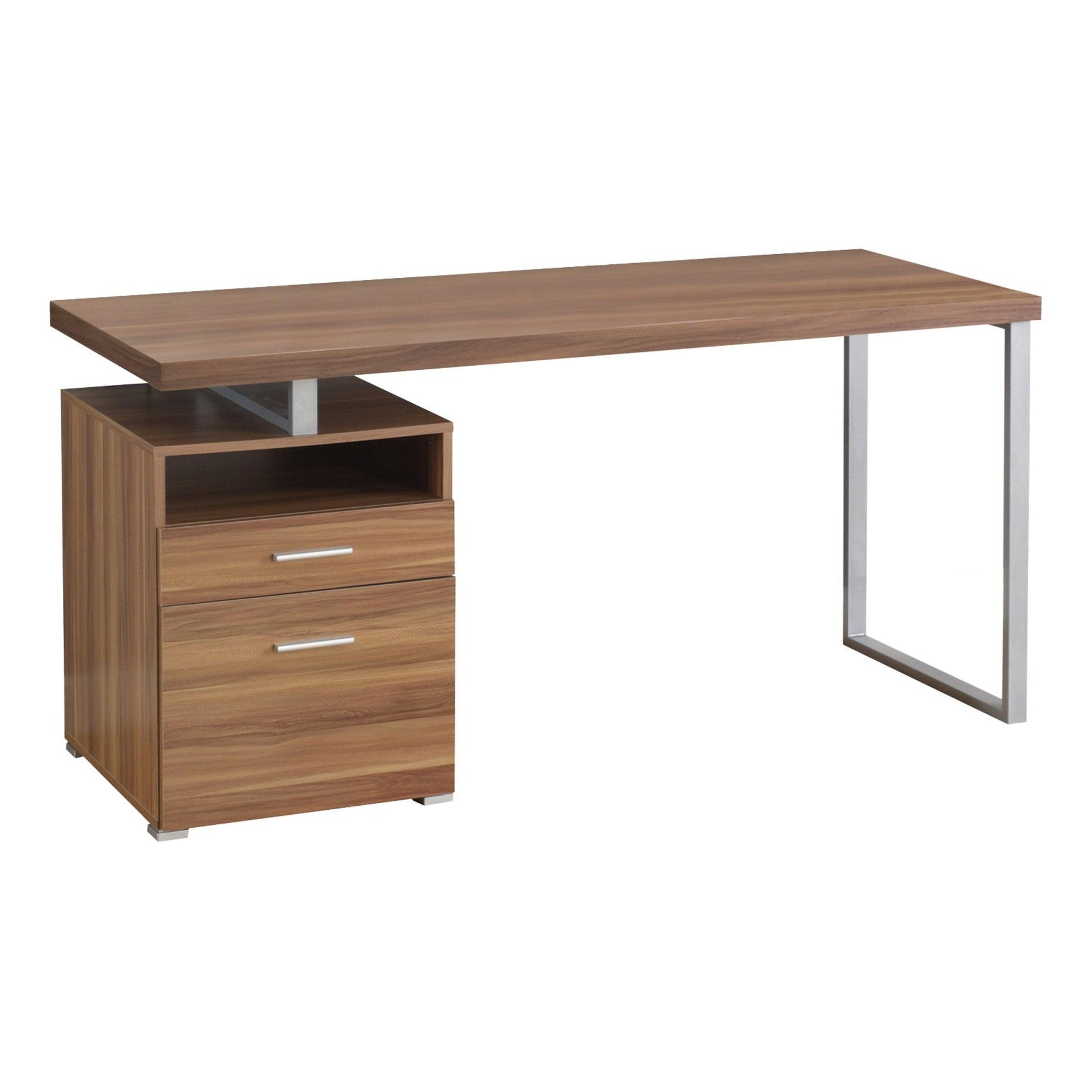 23.75" x 60" x 30" Walnut Silver Particle Board Hollow Core Metal Computer Desk - AFS