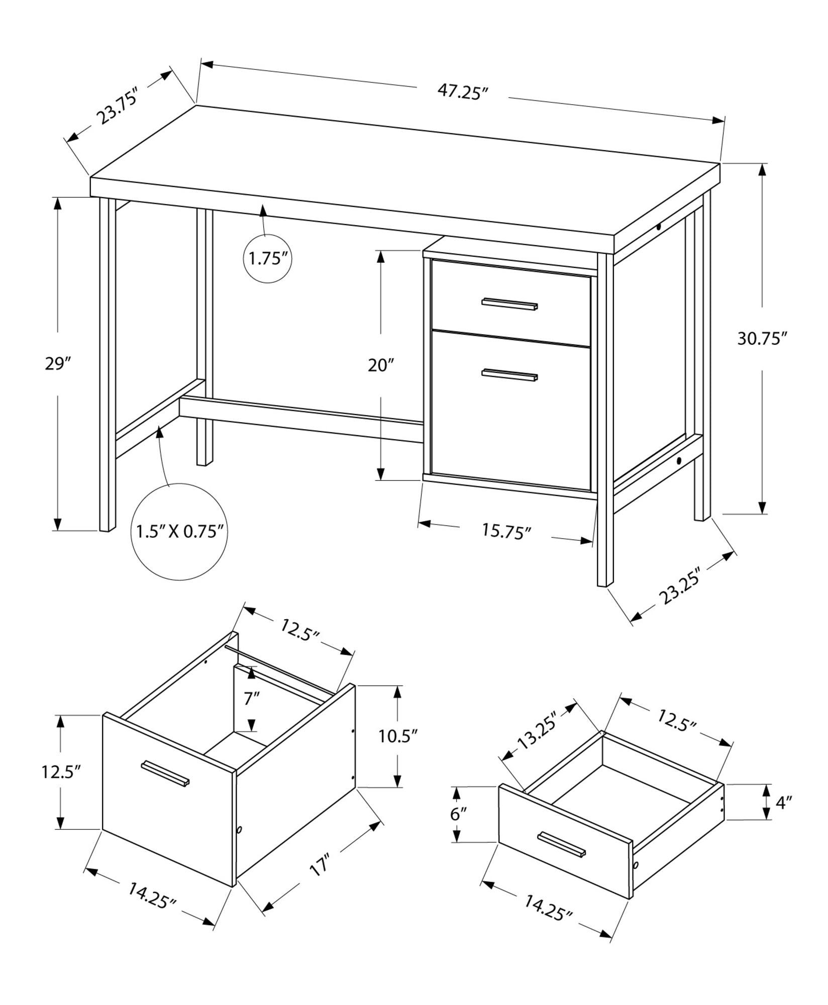 23.75" x 47.25" x 30.75" White Silver Particle Board Hollow Core Metal Computer Desk - AFS