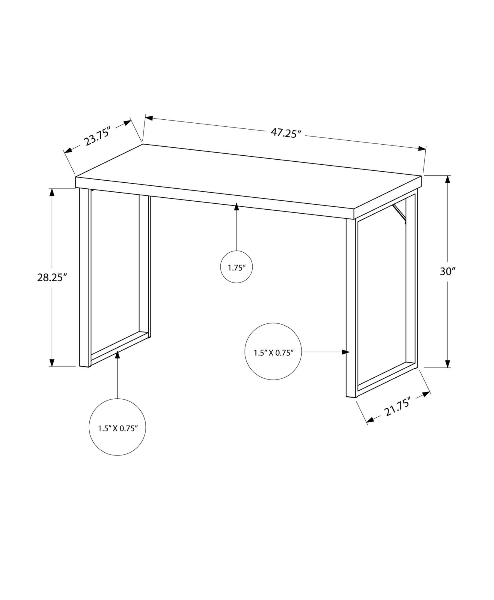 23.75" x 47.25" x 30" Cappuccino Silver Particle Board Hollow Core Metal Computer Desk - AFS