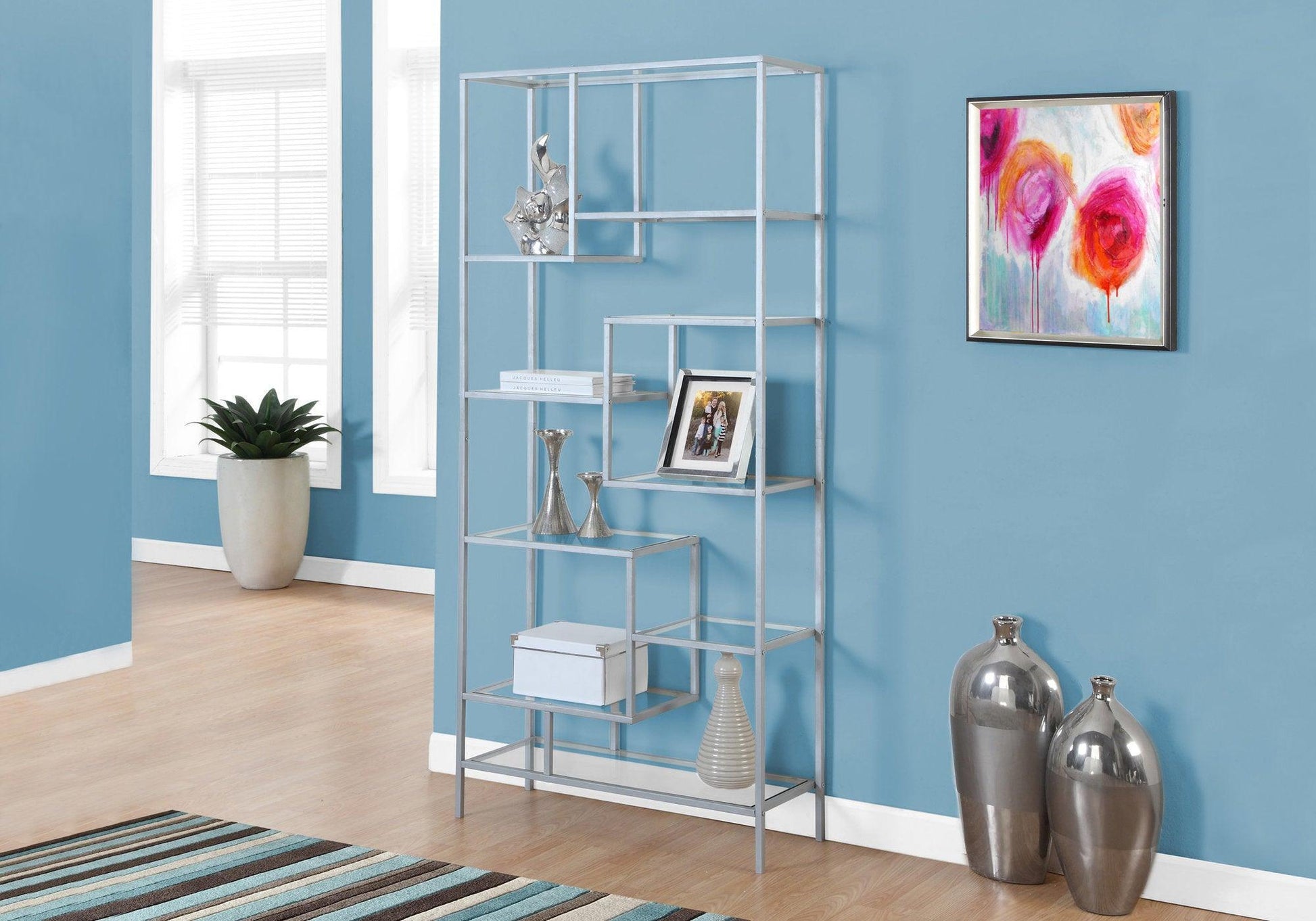 72" Metal and Tempered Glass Bookcase - AFS