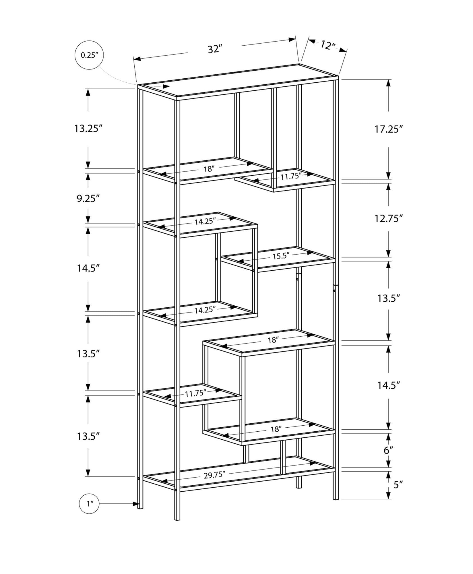 72" Metal and Tempered Glass Bookcase - AFS