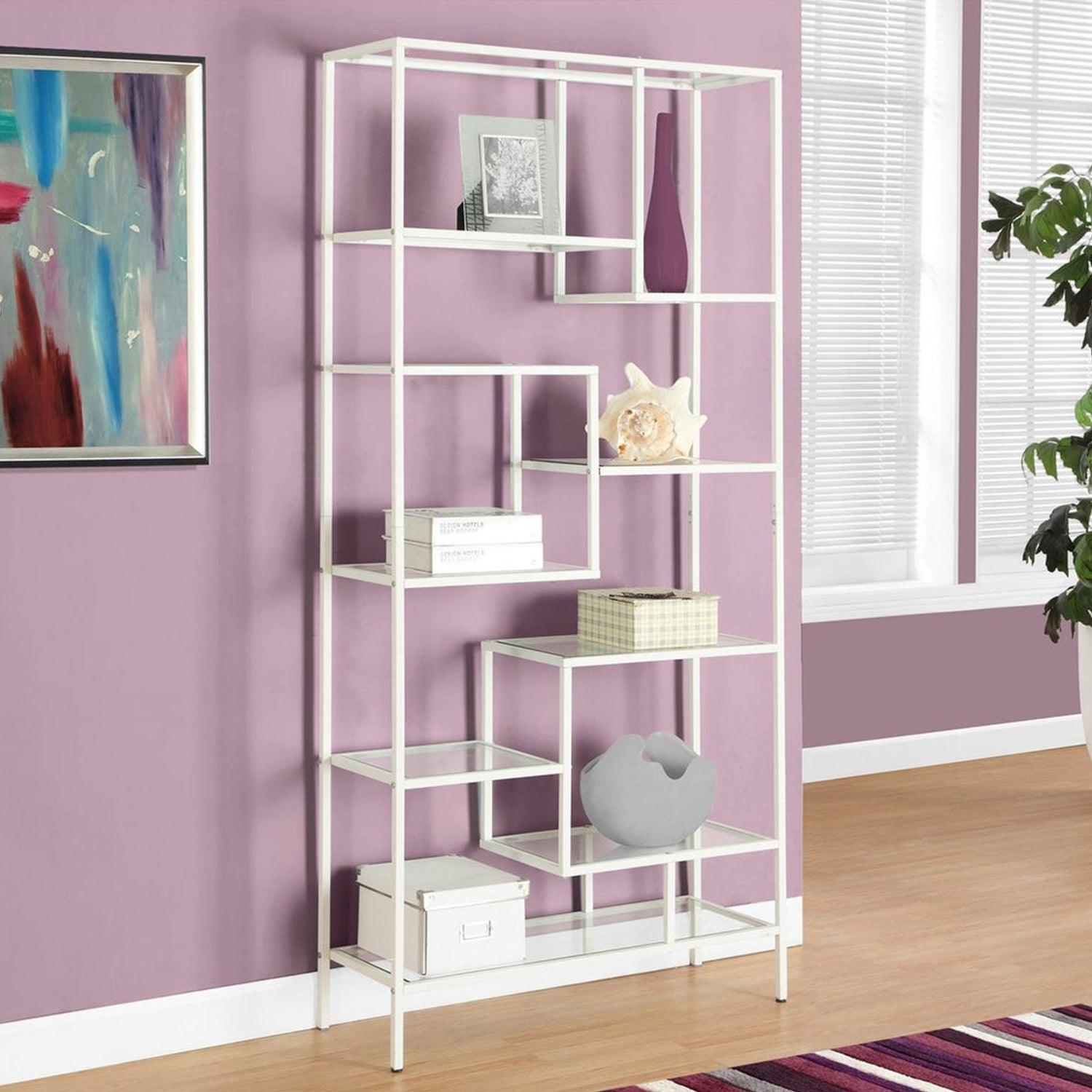 72" Metal and Tempered Glass Bookcase - AFS