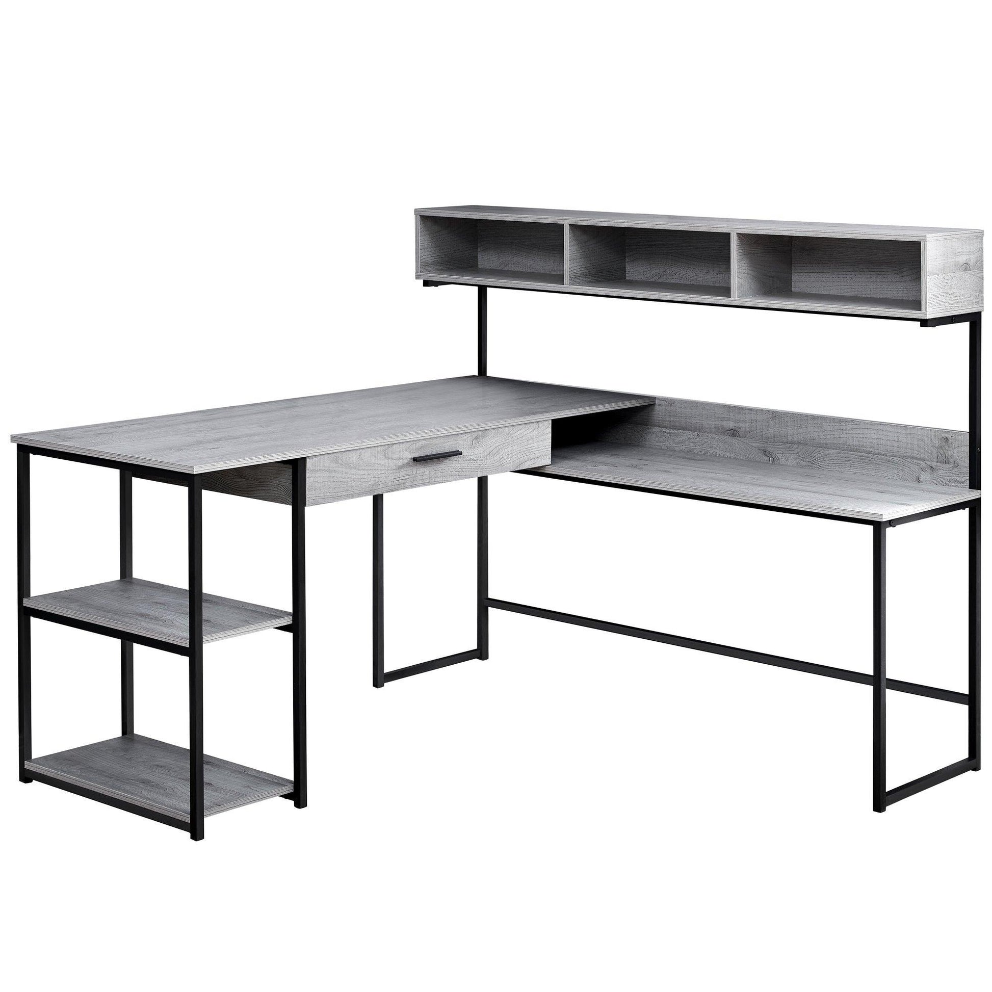 59" x 59" x 47.25" Grey Black Metal Corner Computer Desk - AFS