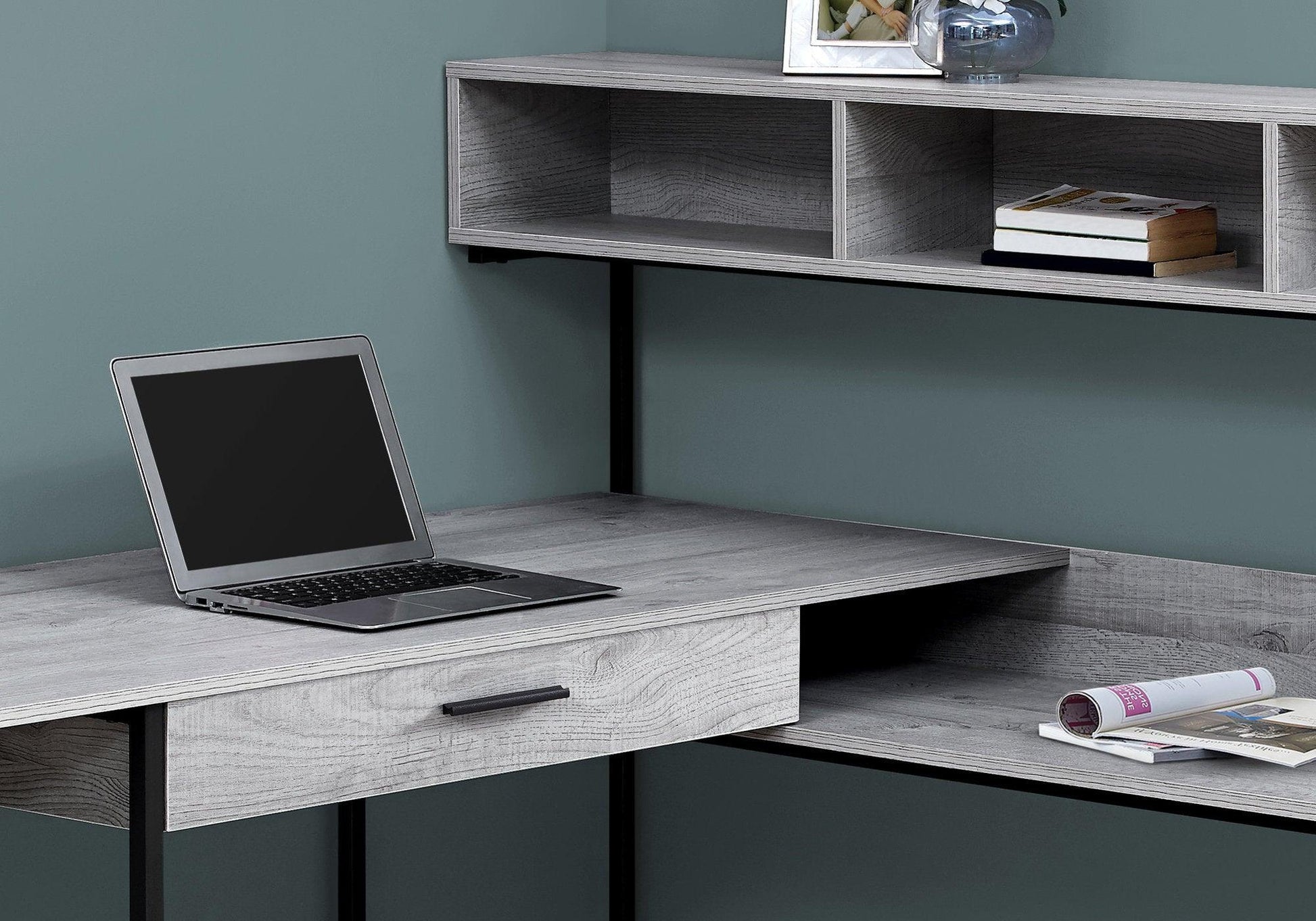 59" x 59" x 47.25" Grey Black Metal Corner Computer Desk - AFS