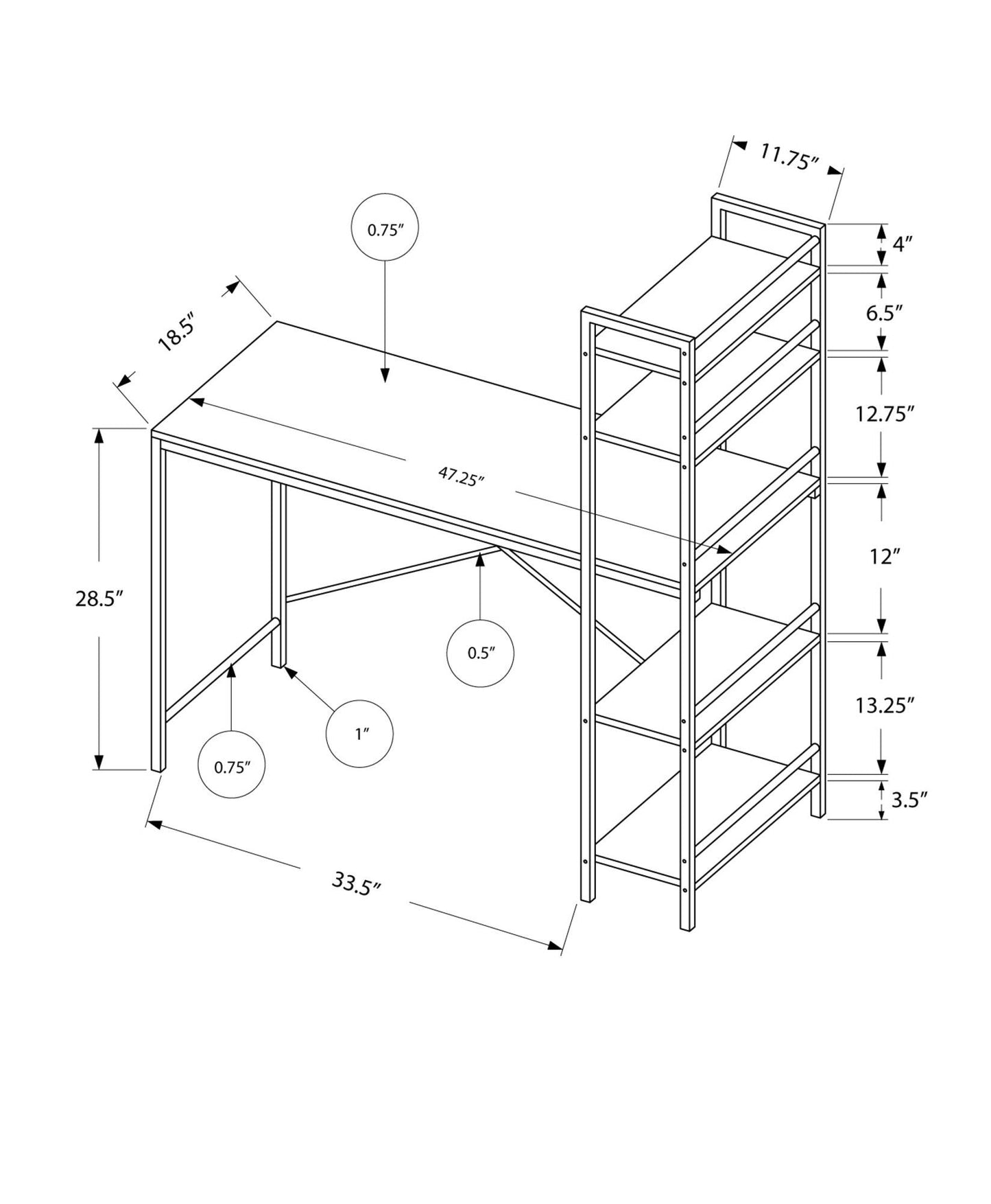 55" MDF and White Metal Computer Desk - AFS