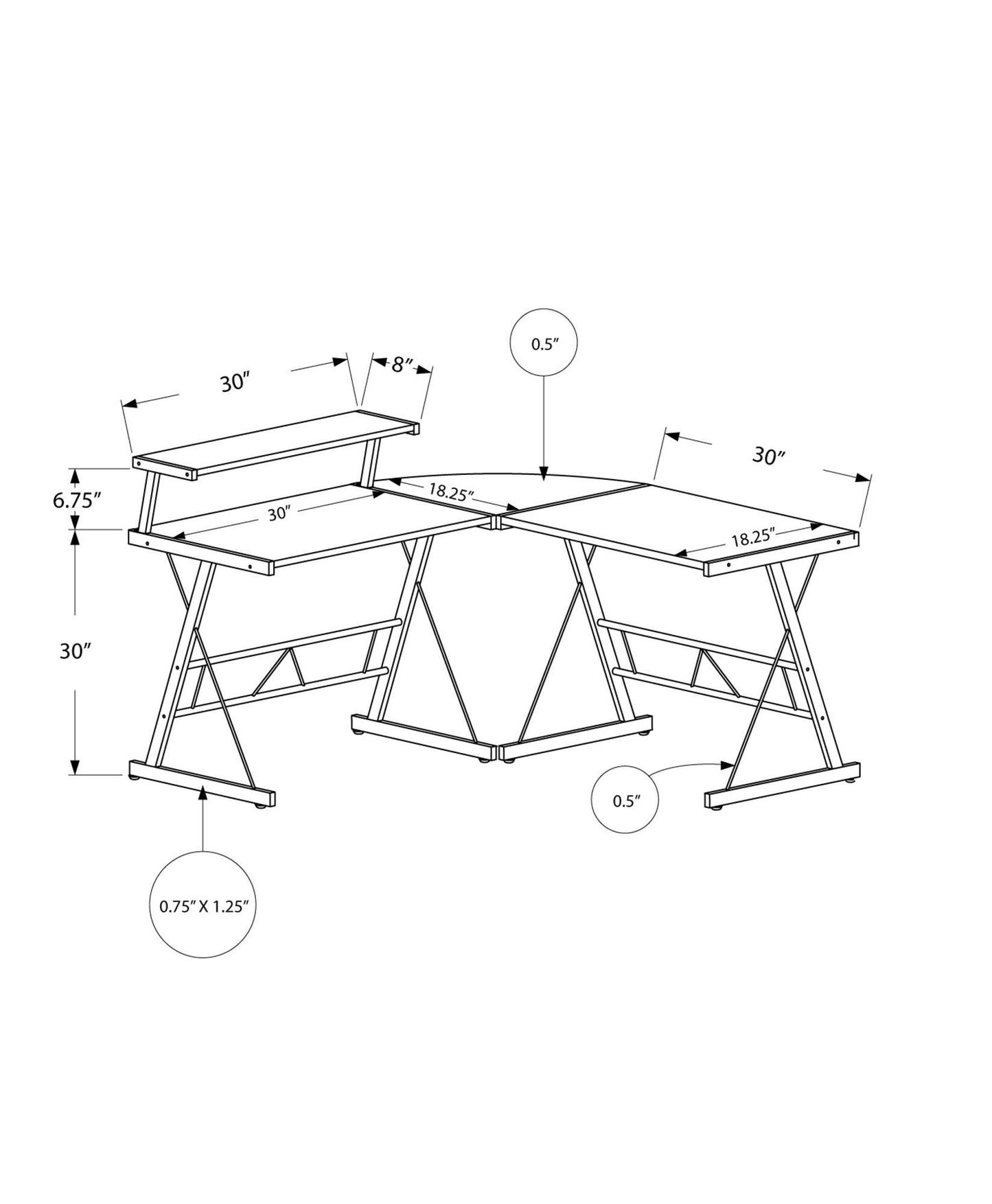 18.25" x 48.25" x 36.75" Cappuccino Silver Metal Computer Desk - AFS