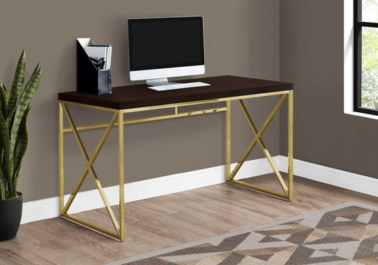 Modern Gold and Walnut Finish Computer Desk - AFS