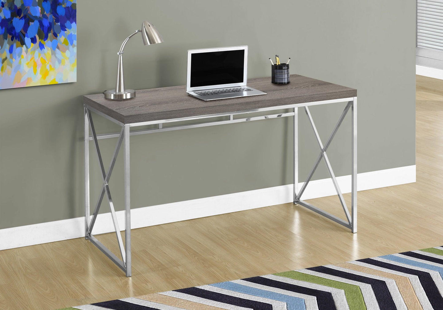 29.75" Dark Taupe Particle Board and Chrome Metal Computer Desk - AFS