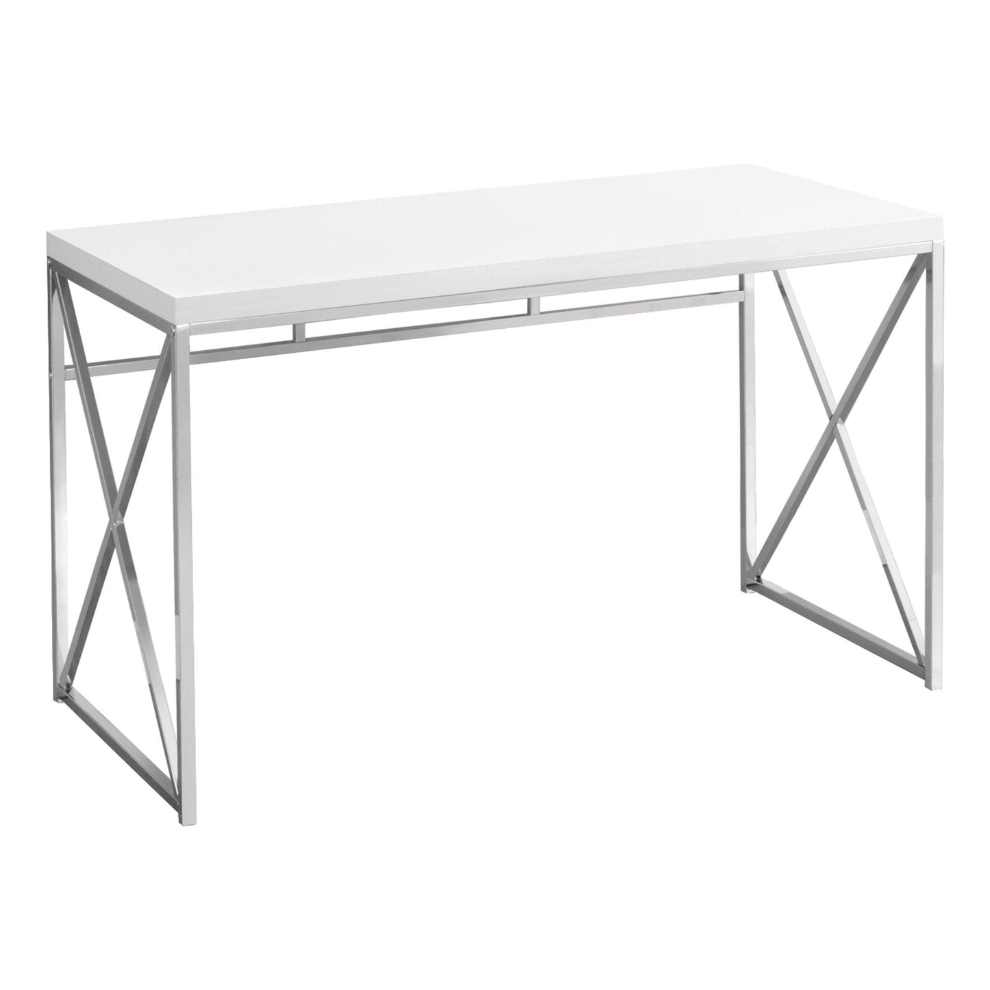 29.75" Glossy White Particle Board and Chrome Metal Computer Desk - AFS