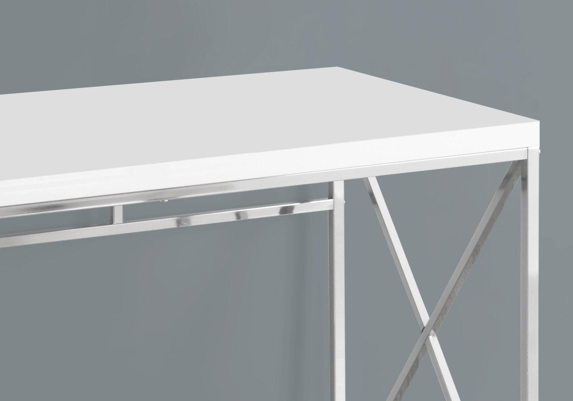 29.75" Glossy White Particle Board and Chrome Metal Computer Desk - AFS