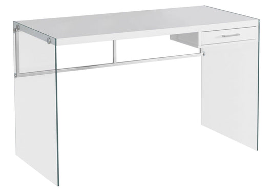 23.75" x 48" x 30" White Clear Particle Board Glass Metal Tempered Glass Computer Desk - AFS