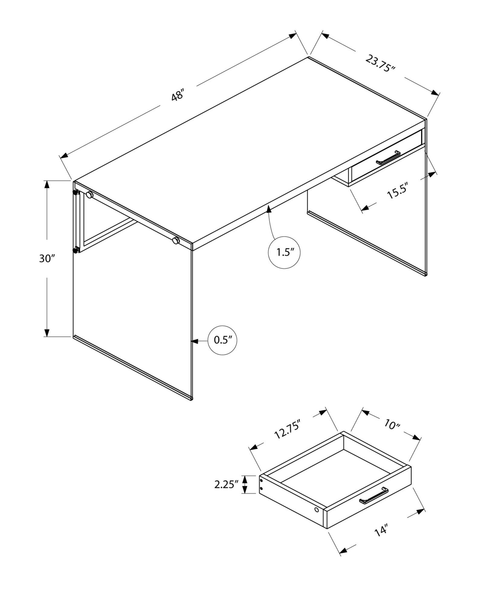 23.75" x 48" x 30" White Clear Particle Board Glass Metal Tempered Glass Computer Desk - AFS