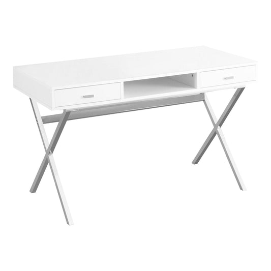 23.75" x 47.25" x 29.25" White Chrome Particle Board Metal Computer Desk - AFS