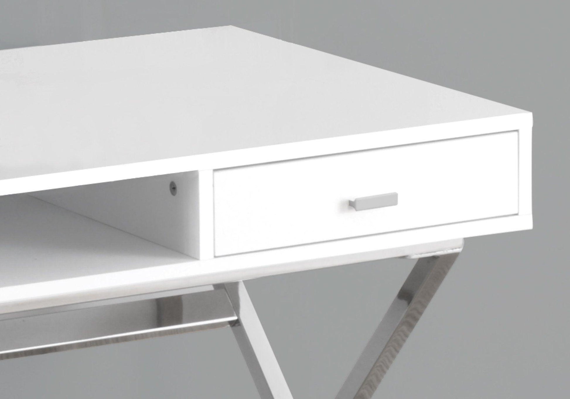 23.75" x 47.25" x 29.25" White Chrome Particle Board Metal Computer Desk - AFS