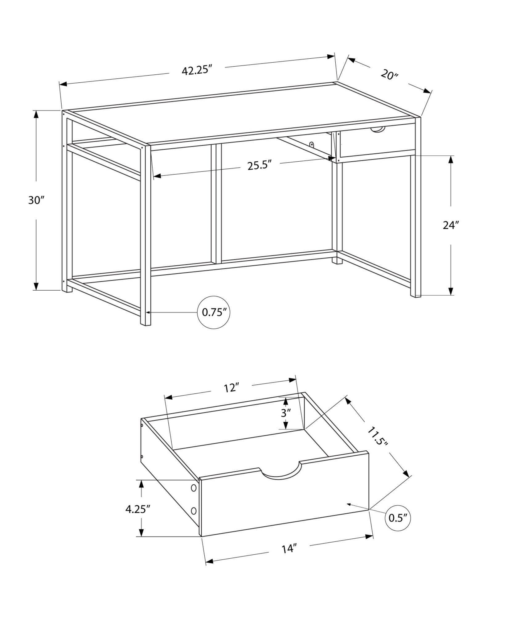 20" x 42.25" x 30" White Silver Mdf Metal Computer Desk - AFS