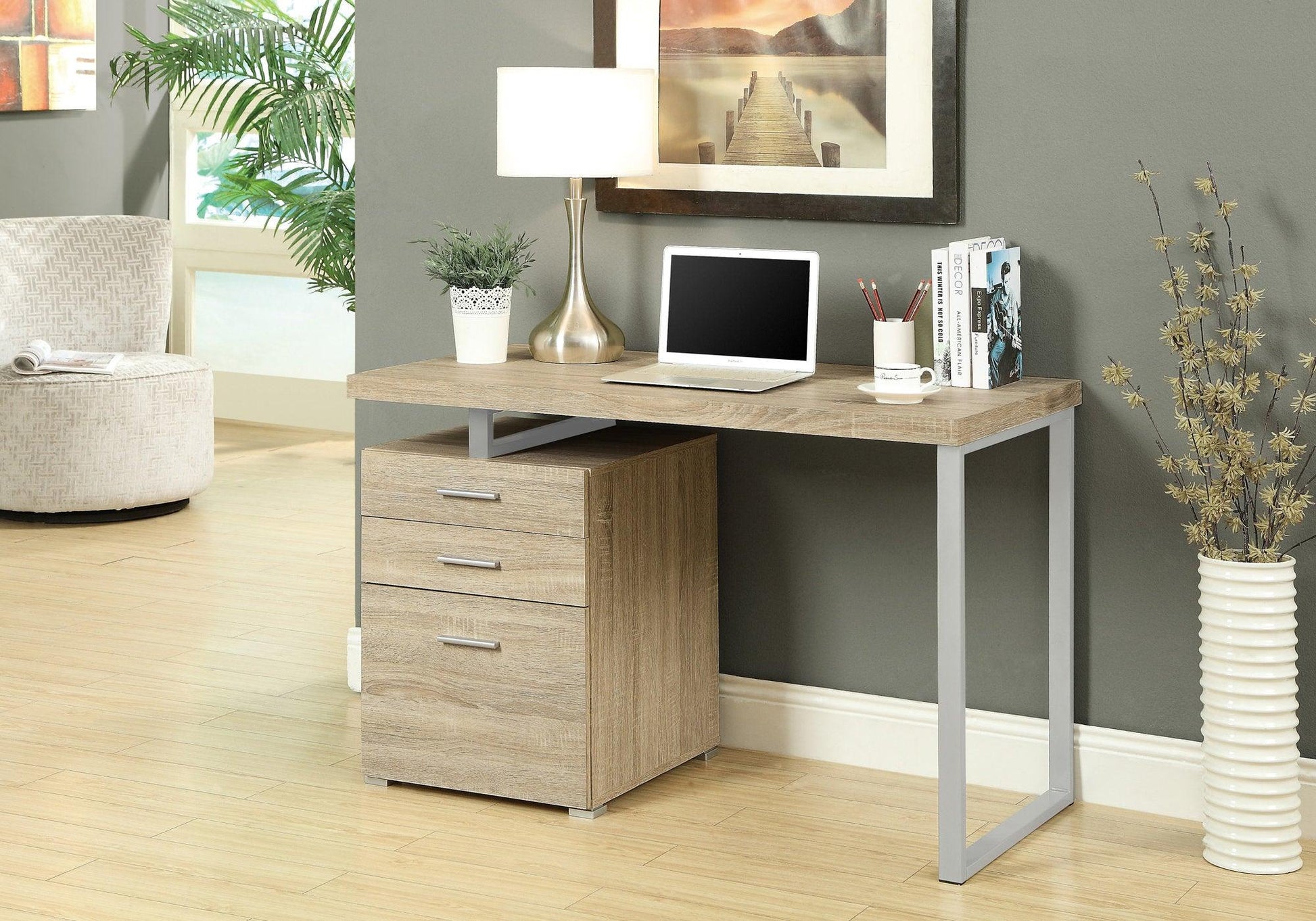 23.75" x 47.25" x 30" White Silver Particle Board Hollow Core Metal Computer Desk - AFS