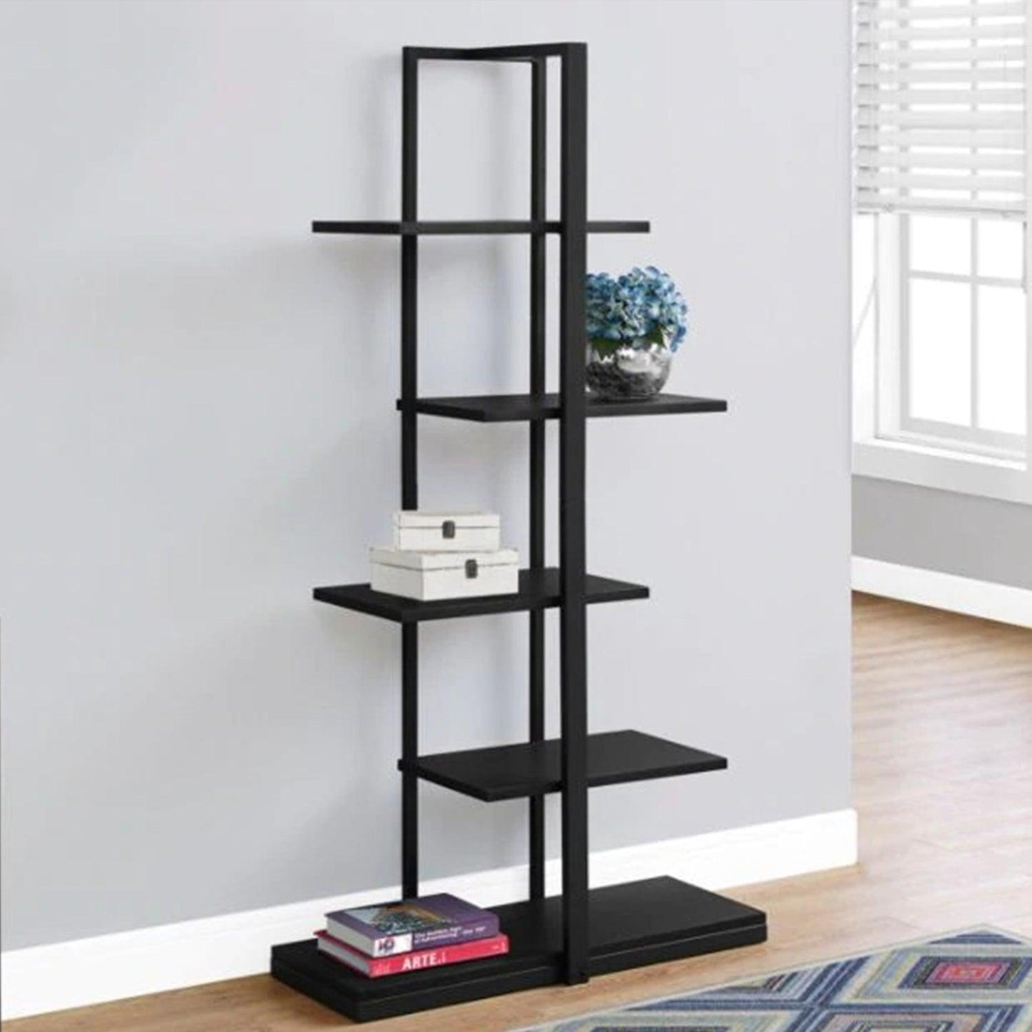 13" x 32" x 60" Black Mdf Metal Bookshelf - AFS