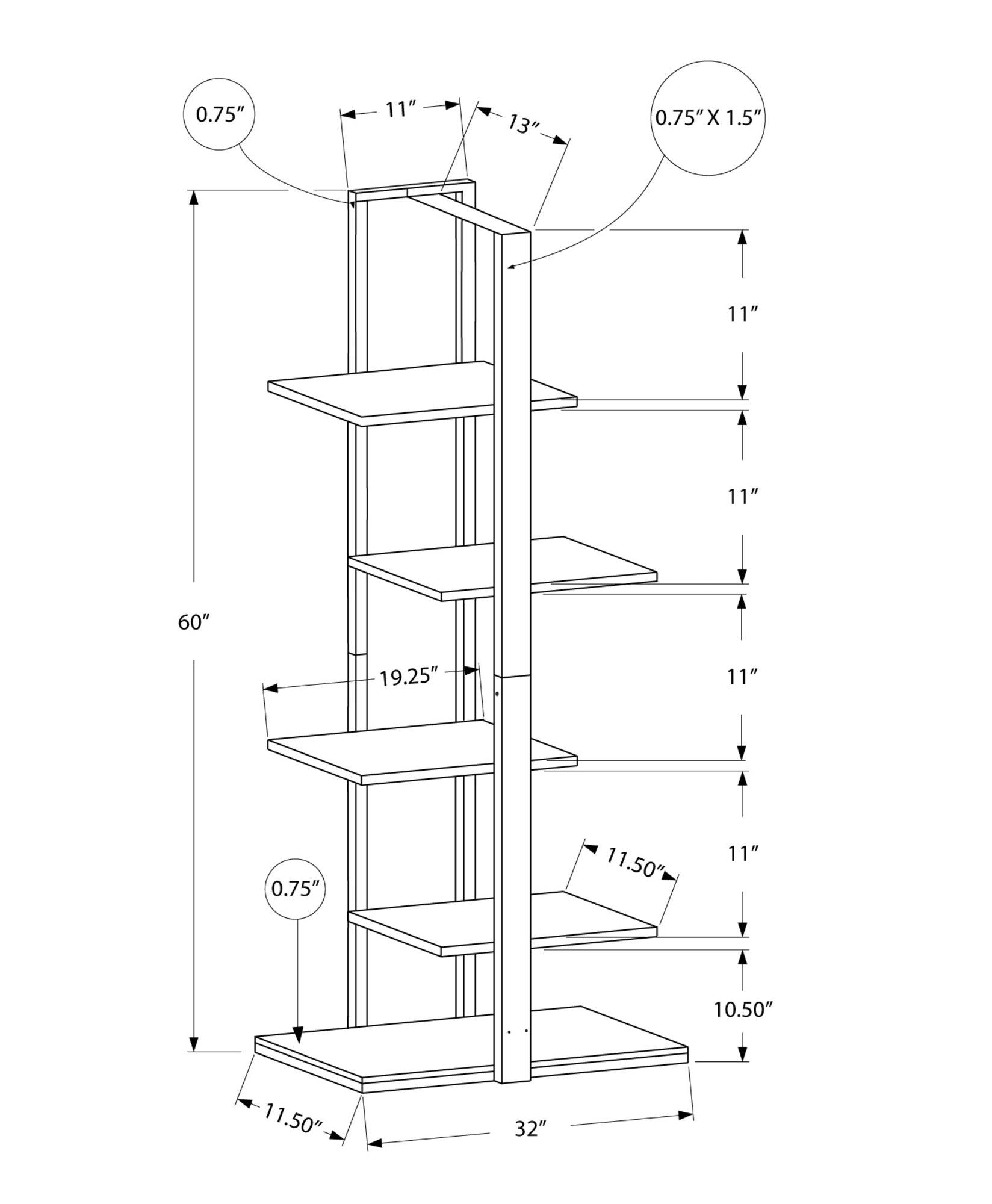 13" x 32" x 60" Black Mdf Metal Bookshelf - AFS