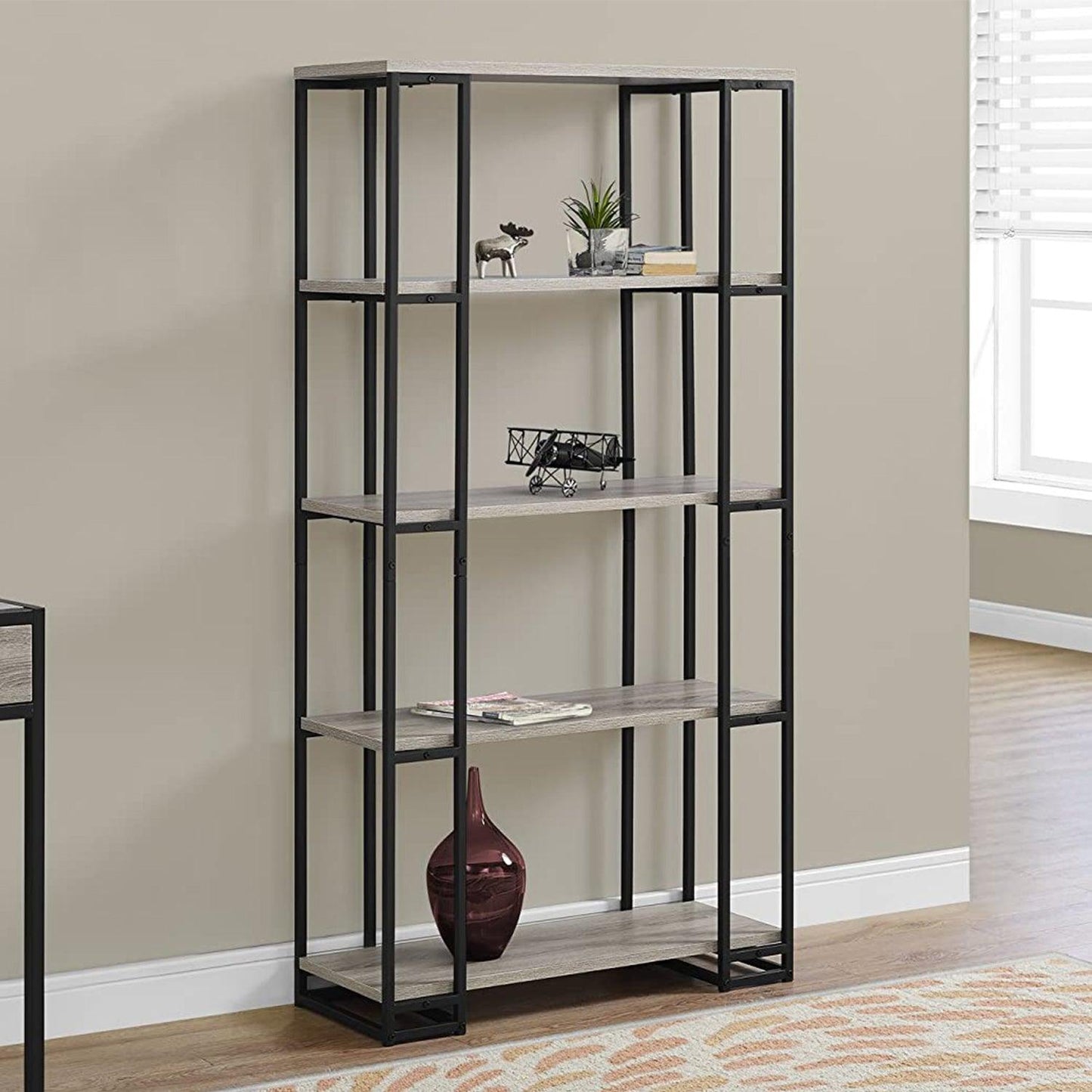 12.5" x 32" x 62" Dark Taupe Black Mdf Metal Bookcase - AFS