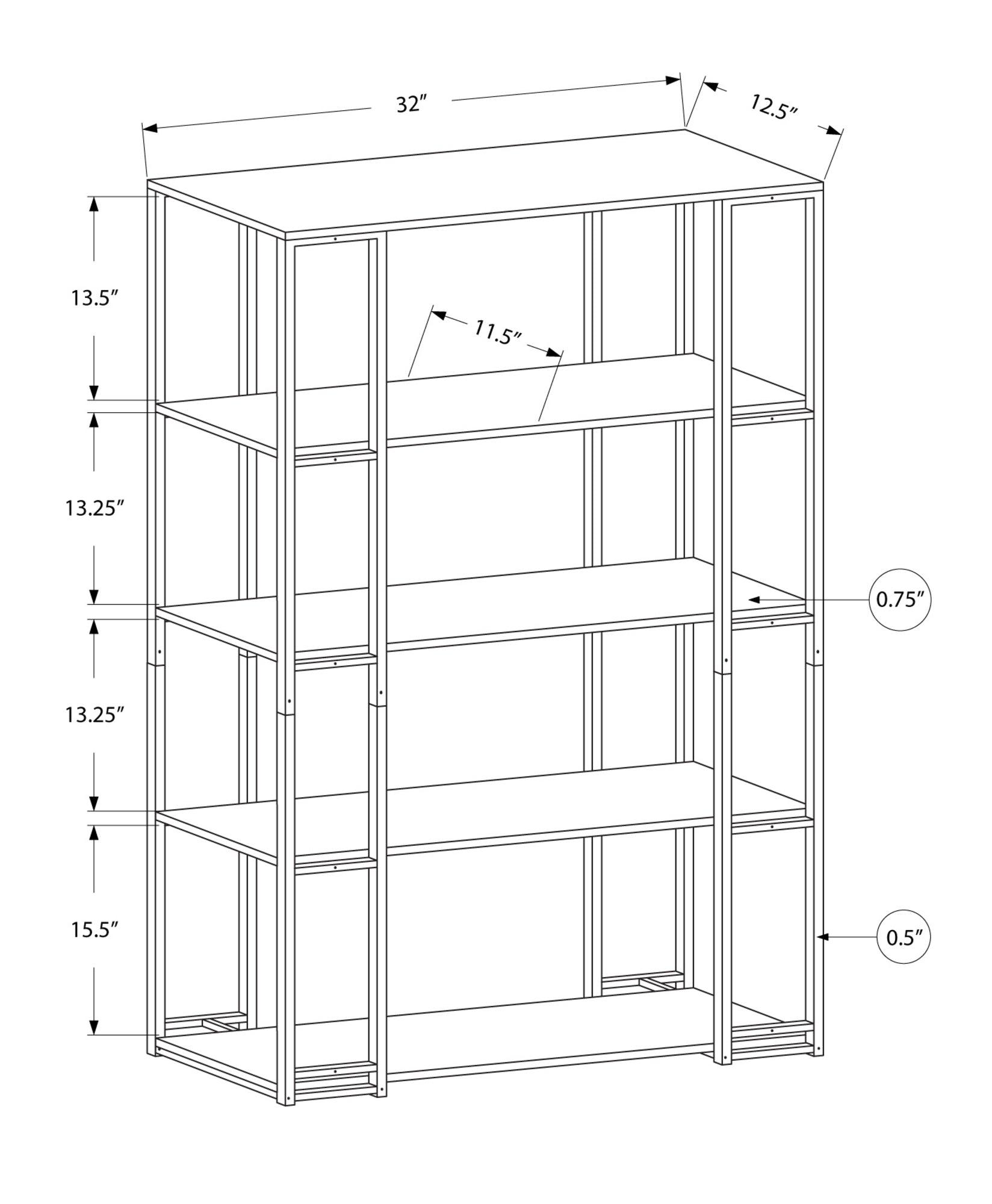 12.5" x 32" x 62" Dark Taupe Black Mdf Metal Bookcase - AFS