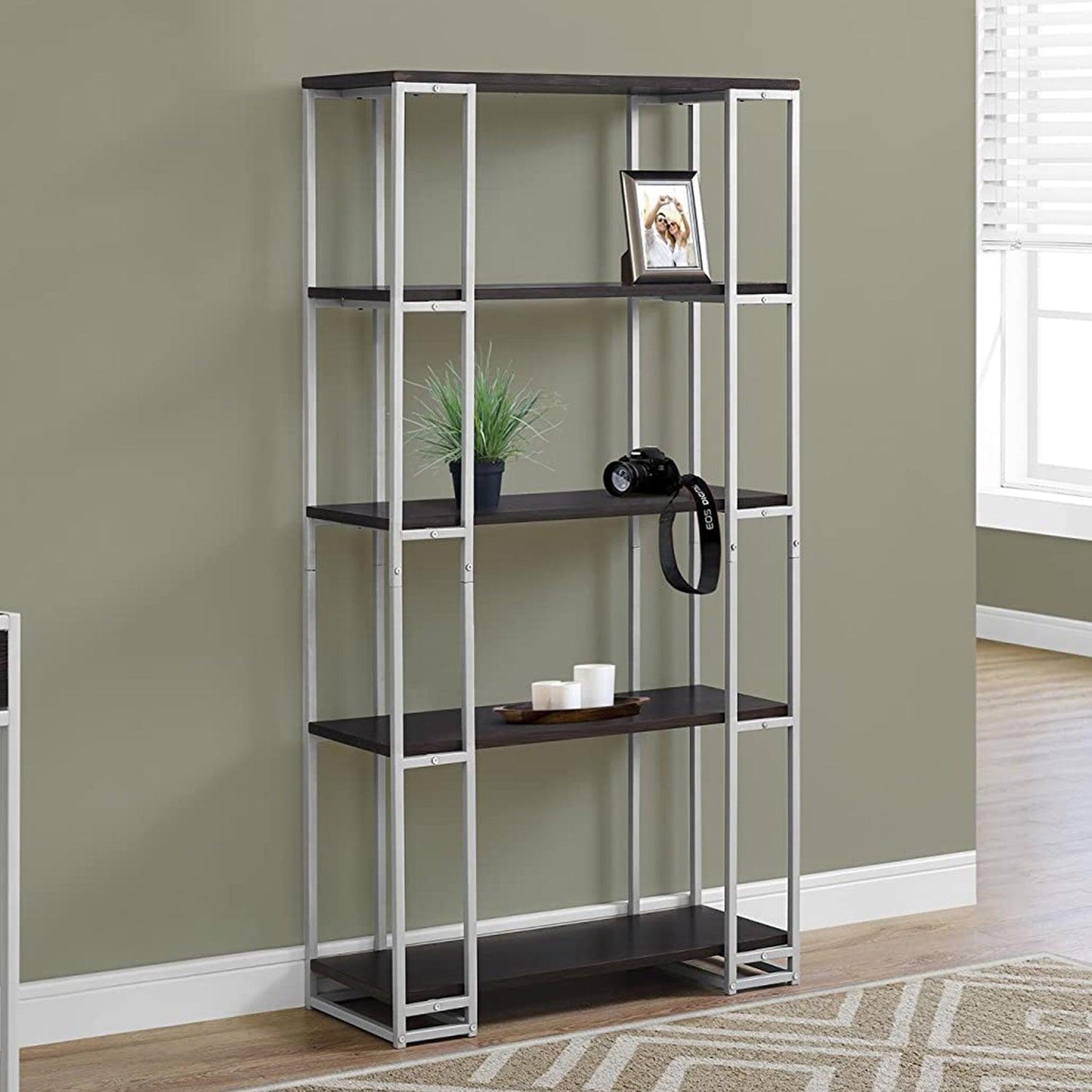 12.5" x 32" x 62" Dark Taupe Black Mdf Metal Bookcase - AFS