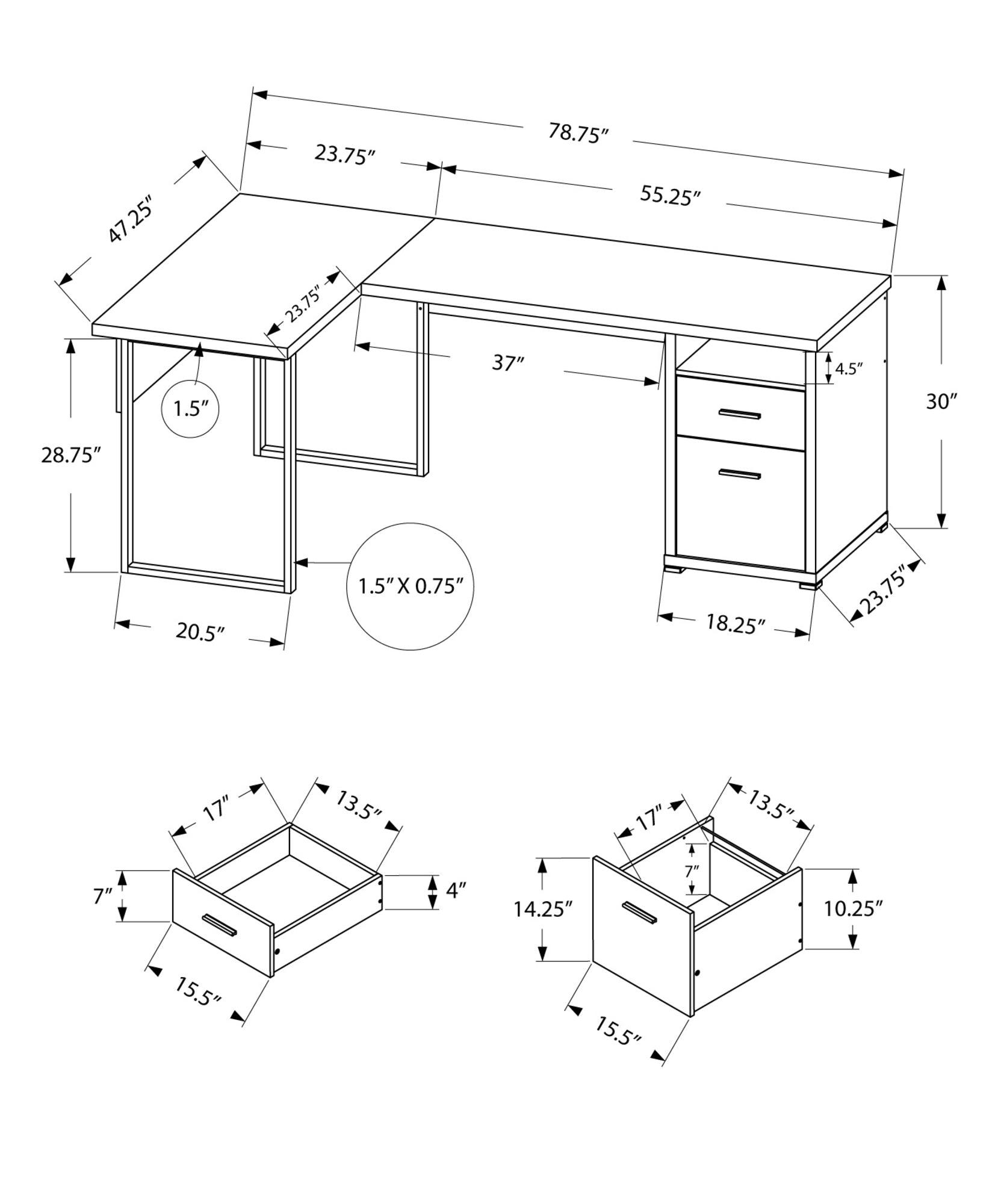 47.25" x 78.75" x 30" Black Grey Particle Board Hollow Core Metal Computer Desk - AFS