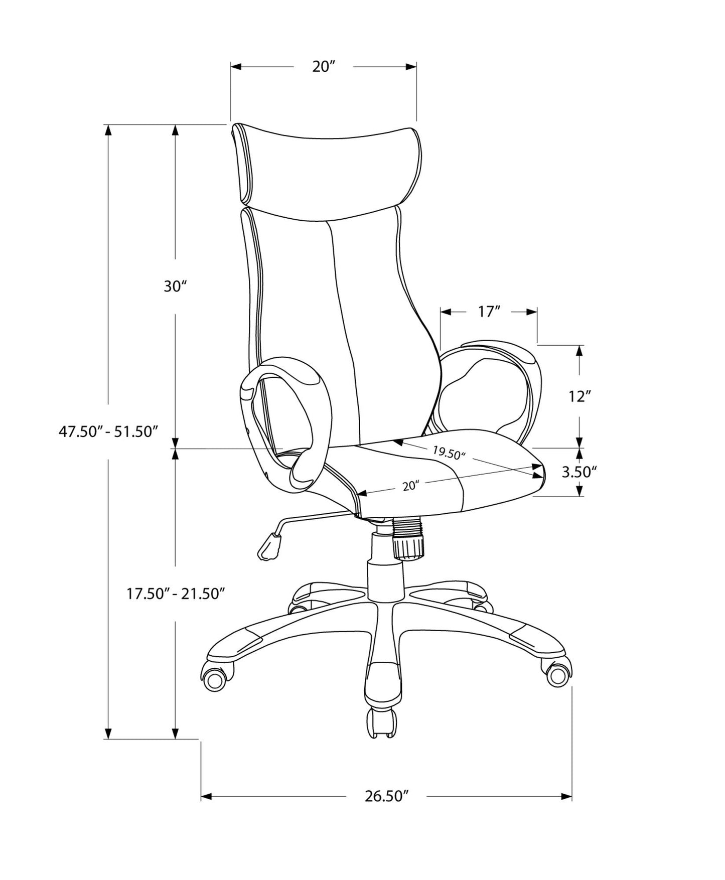 26" x 25.5" x 99" Black Silver Foam Metal High Back Office Chair - AFS